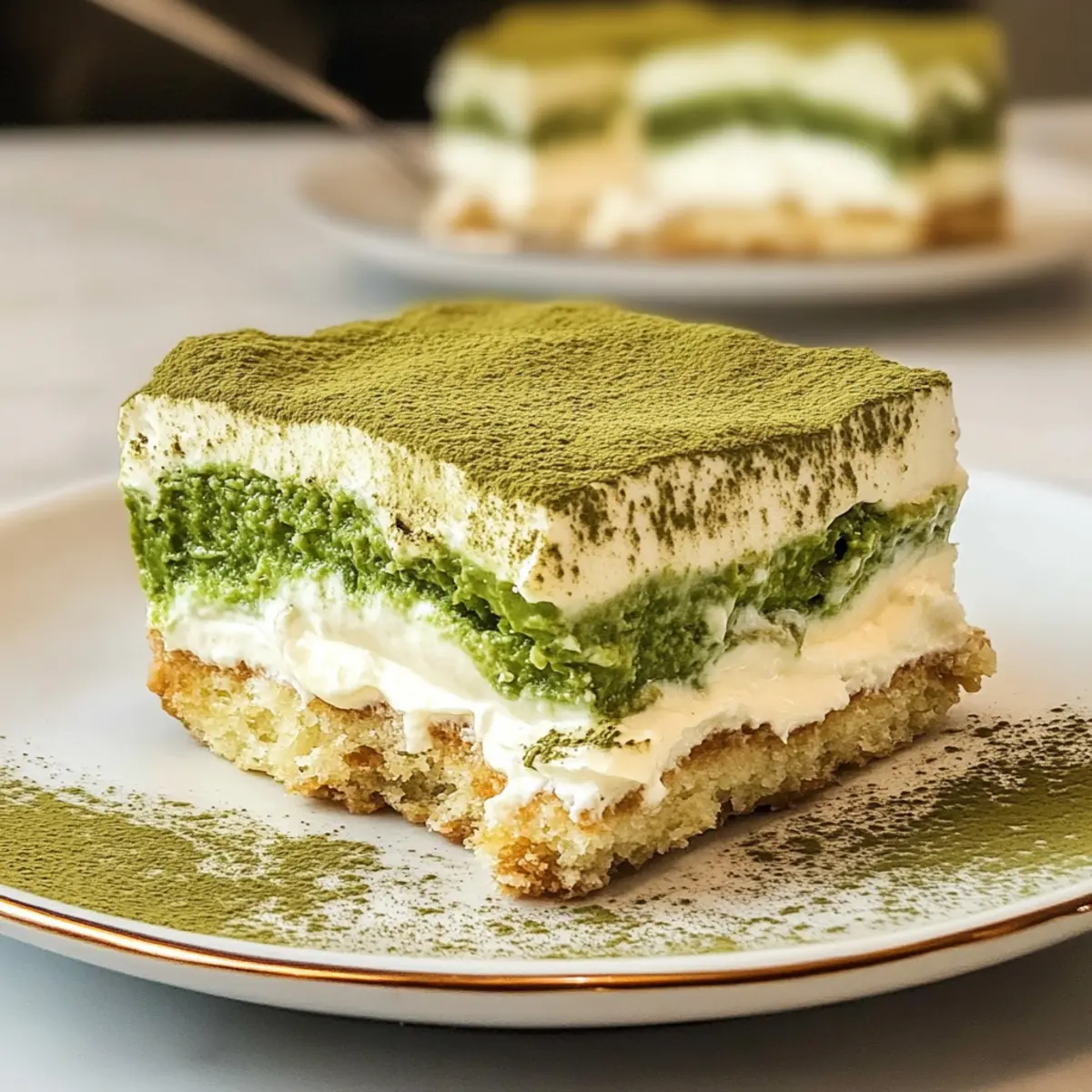 Gegossenes Matcha Tiramisu für feinste Genussmomente