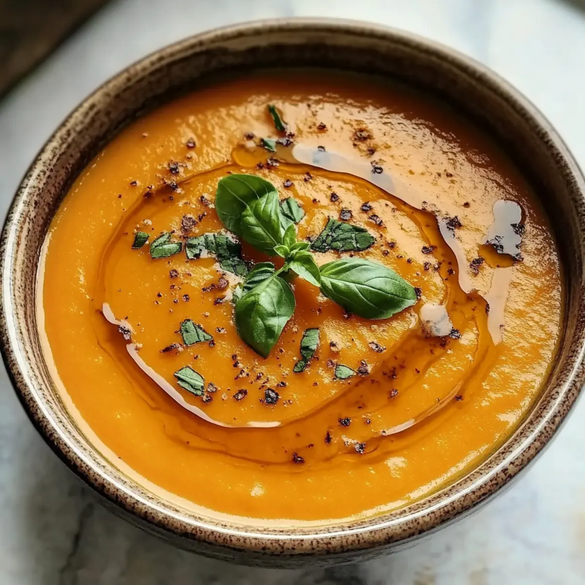 Geröstete rote Paprika und Butternusskürbissuppe genießen