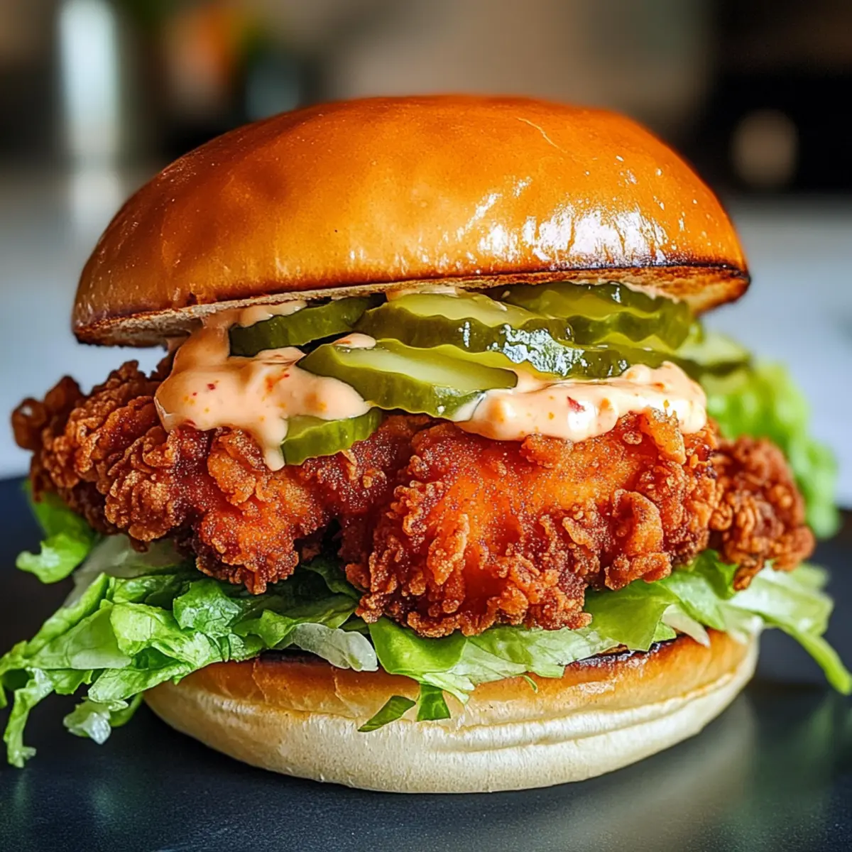 Thailändisches gebratenes Hähnchen-Sandwich genießen