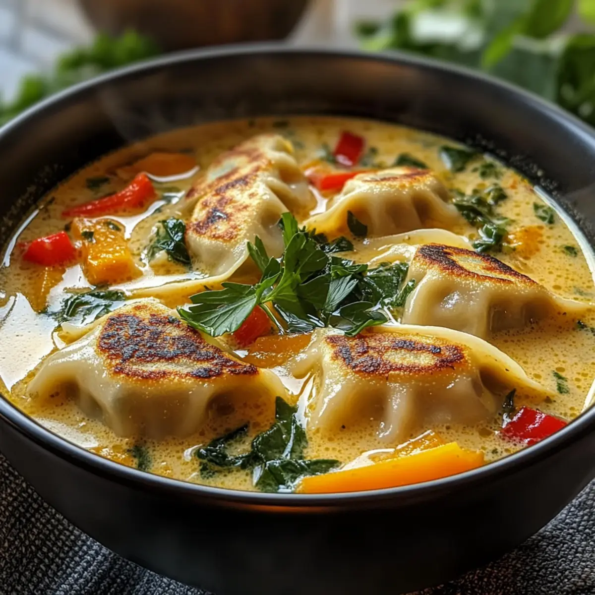 Thailändische Teigtaschen-Kokosnuss-Suppe für Soulfood