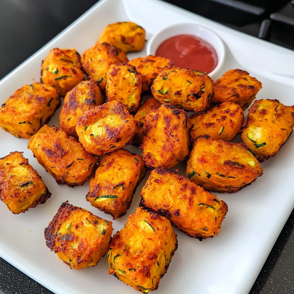 Krosse Gebratene Süßkartoffel-Zucchini-Tots für Kinder