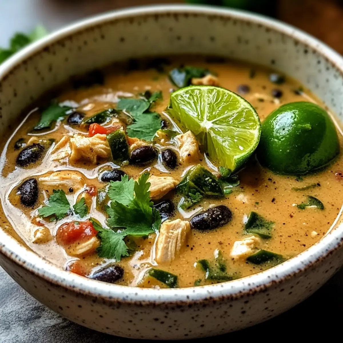 Hühnchen Poblano und schwarze Bohnen Suppe genießen