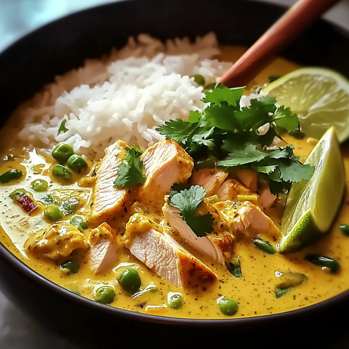 Kokosnuss Hühnerbrühe Reis in einer Pfanne kochen