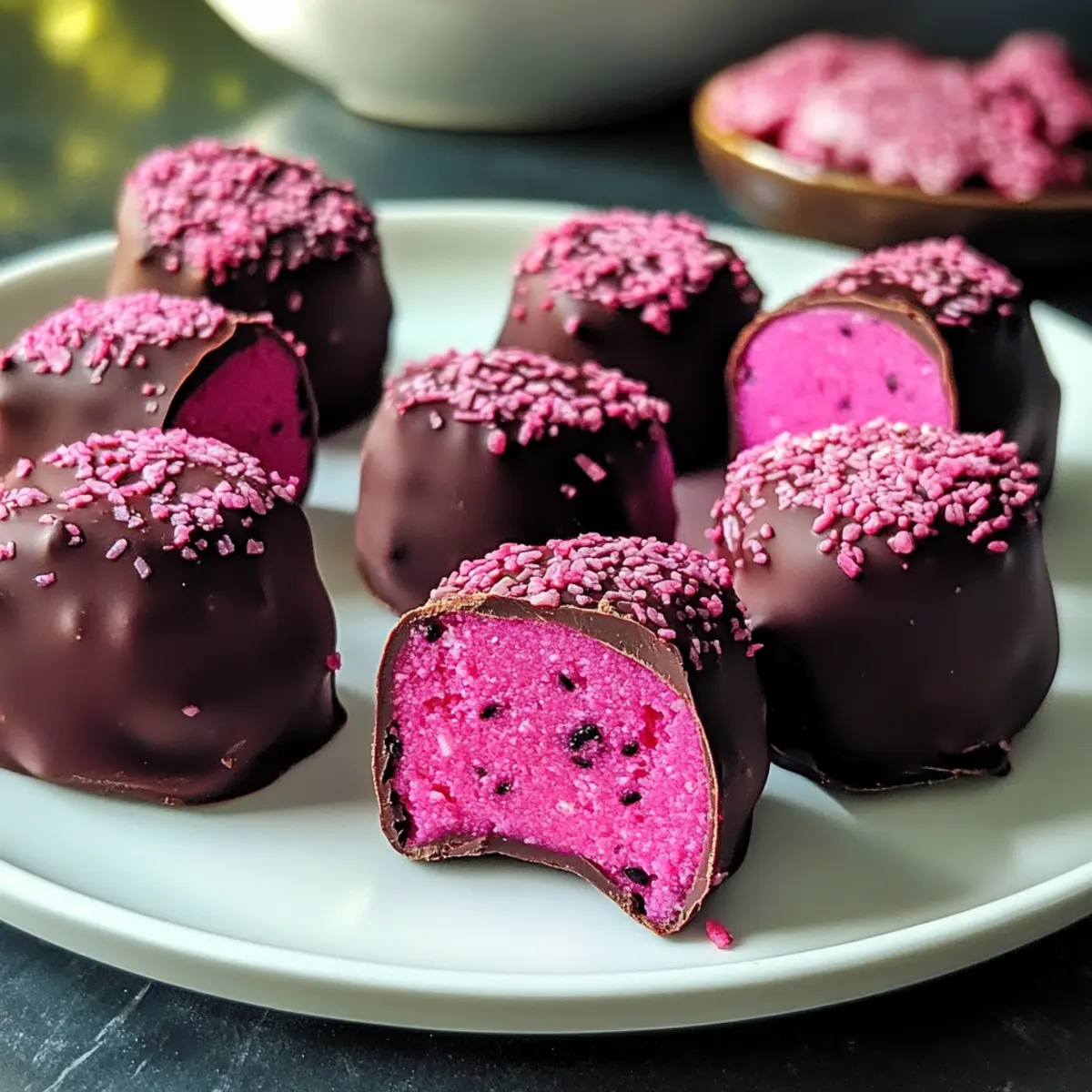 Dunkle Schokolade Drachenfrucht Kokosnuss Leckereien