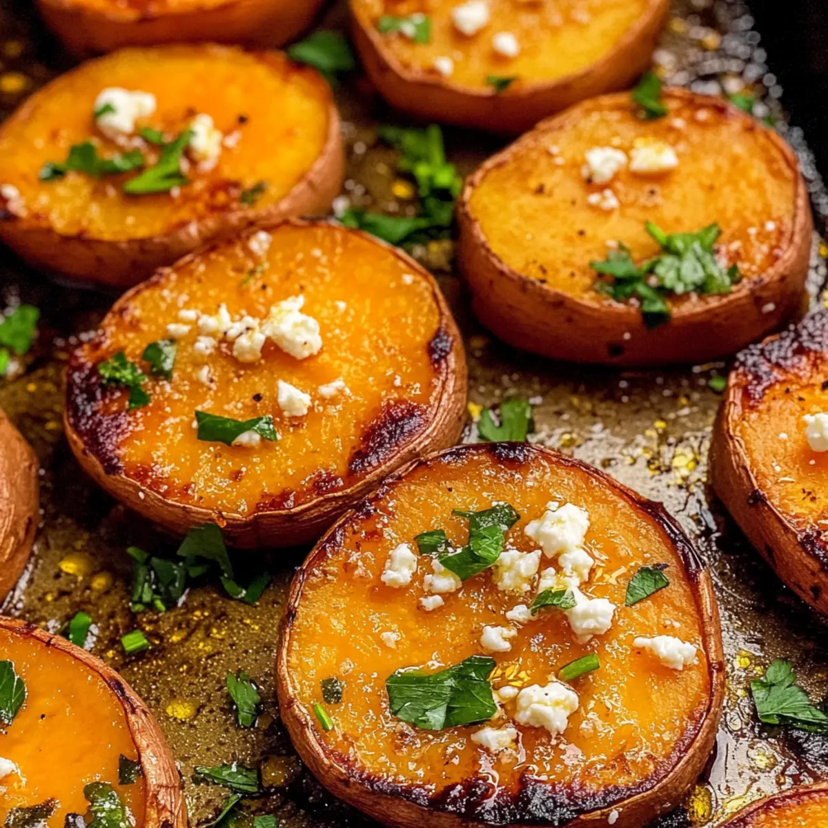 Geröstete Süßkartoffel mit Feta und Honig