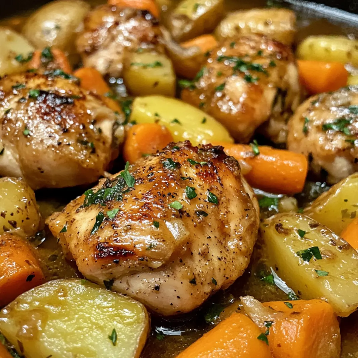 Schmortopf Knoblauchbutter Hühnchen und Gemüse für die Familie