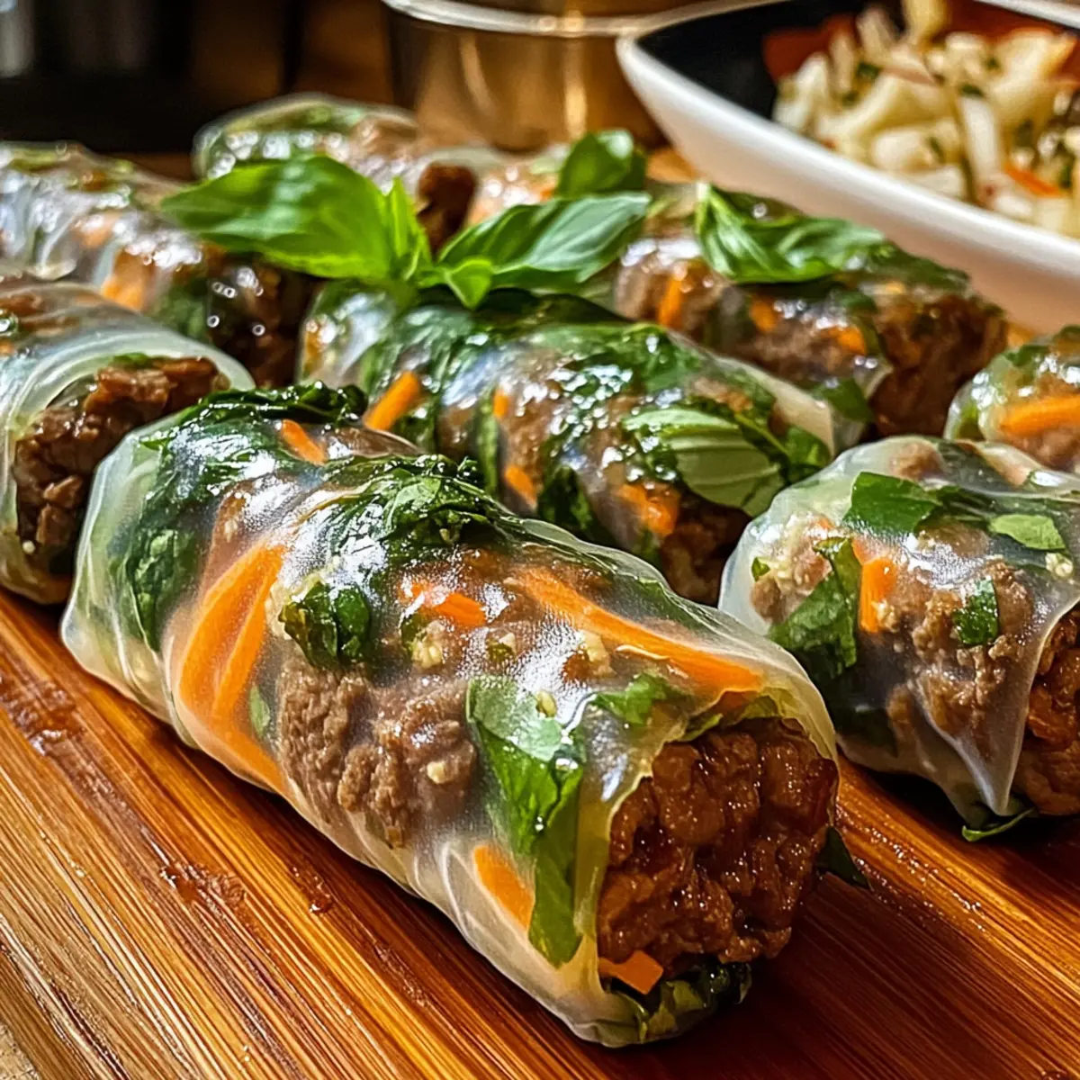 Thai-Basilikum-Rindfleisch-Rollen schnell und einfach