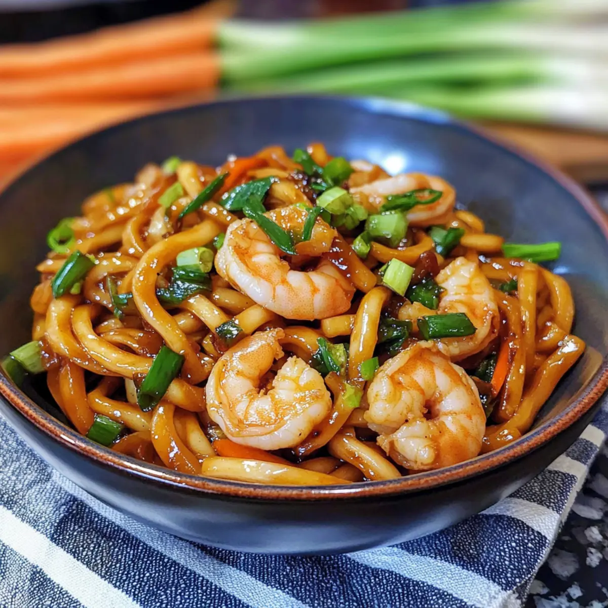 Yaki Udon mit Garnelen für den schnellen Genuss