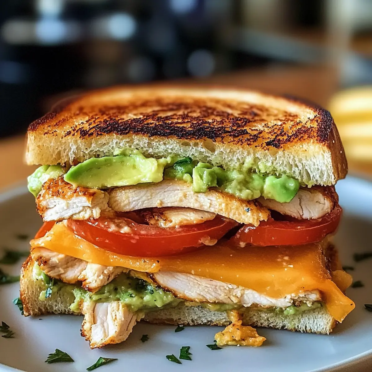 Hühnchen Avocado Schmelz Sandwich für den Genuss zuhause