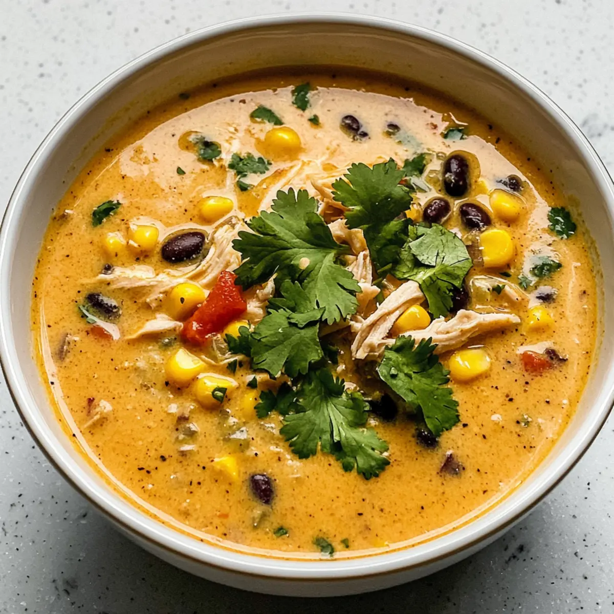 Einfache Hühner-, Poblano- und schwarze Bohnensuppe