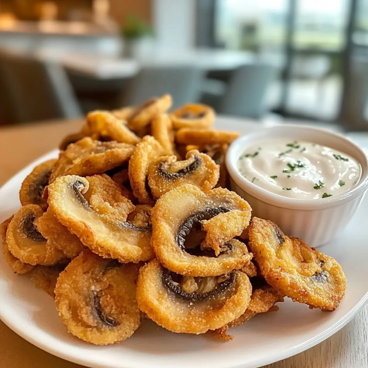Gebratene geschnittene Champignons mit Ranch-Dip