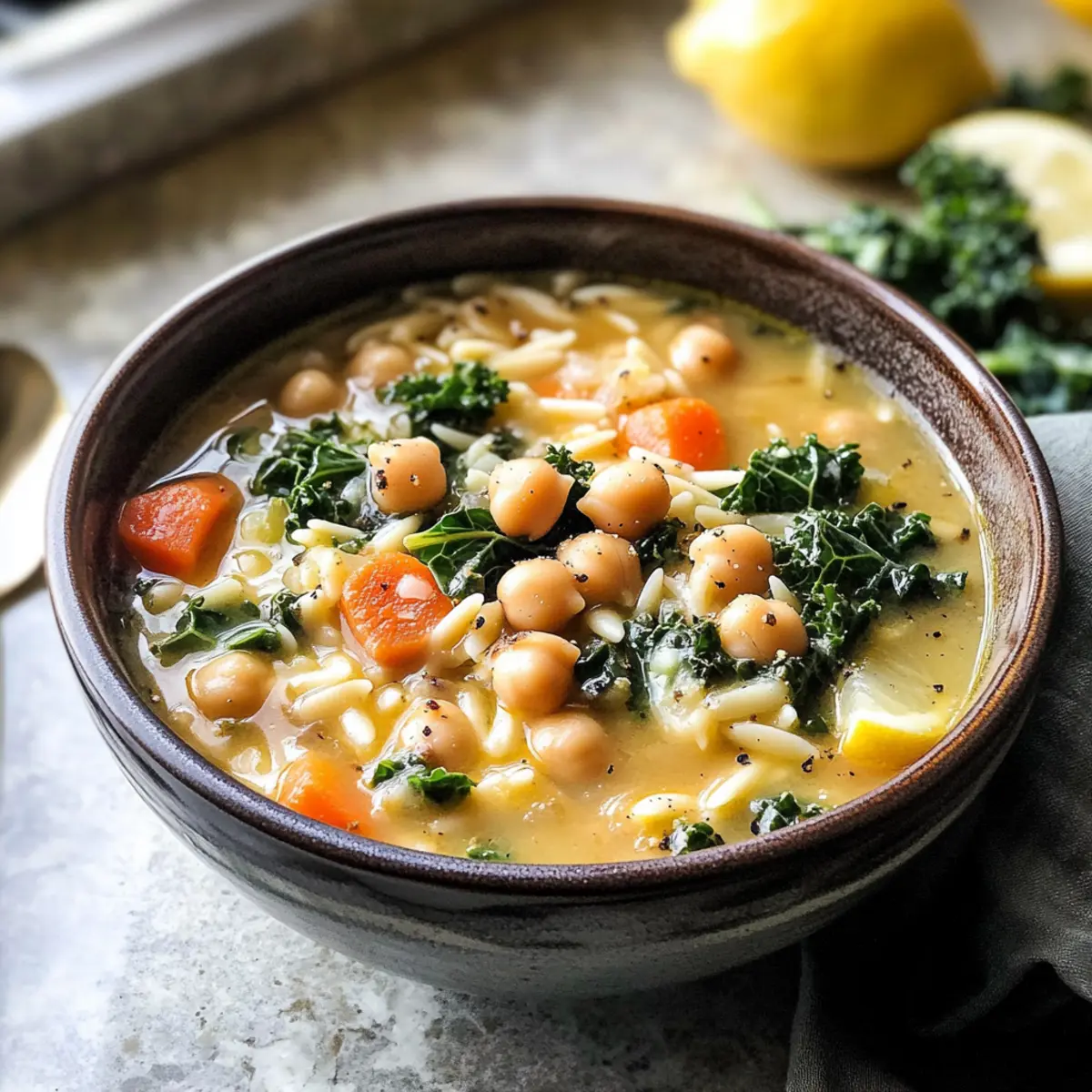 Zitronige griechische Kichererbsensuppe genießen