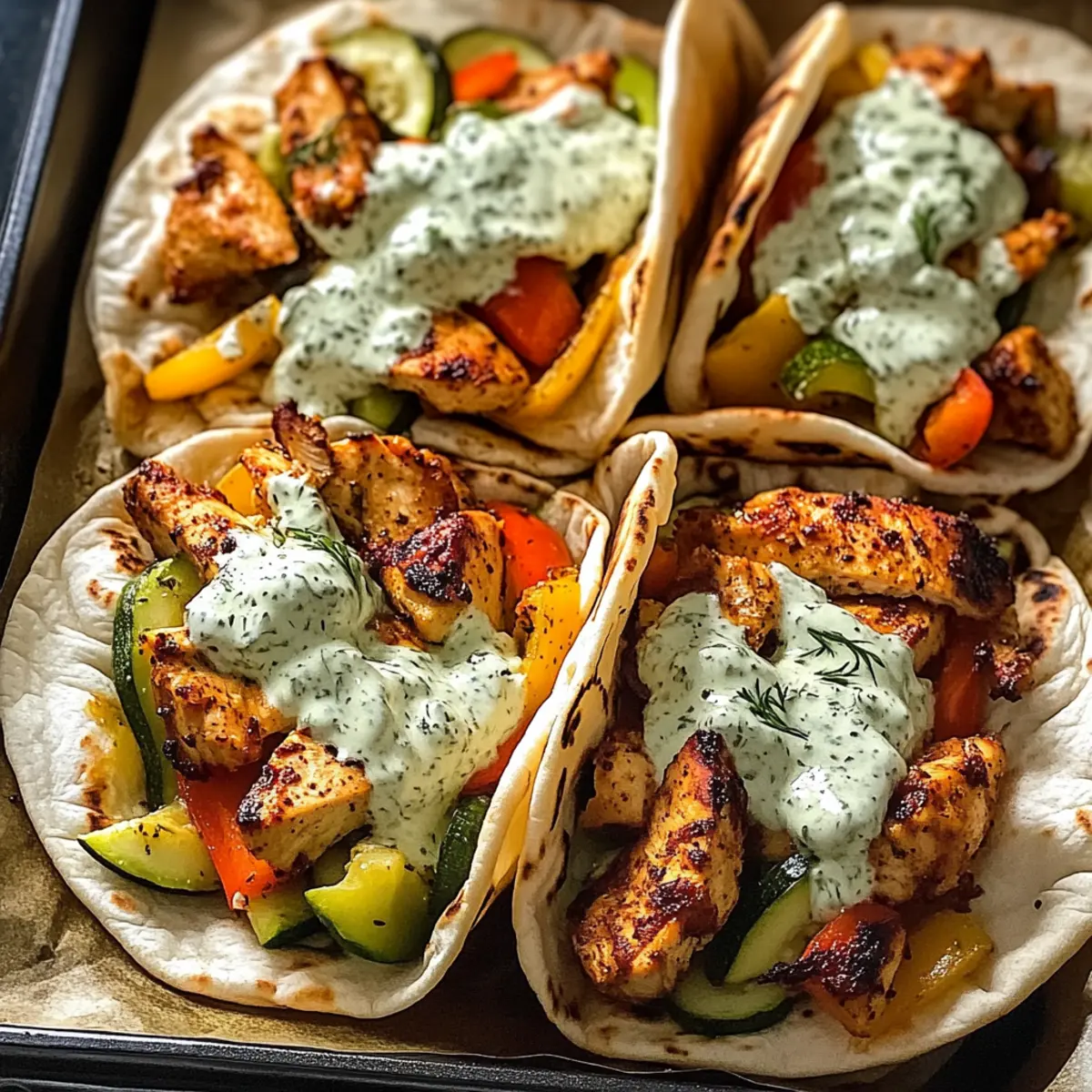 Blechpfannen-Hühnchen-Pitas mit Kräuter-Ranch genießen