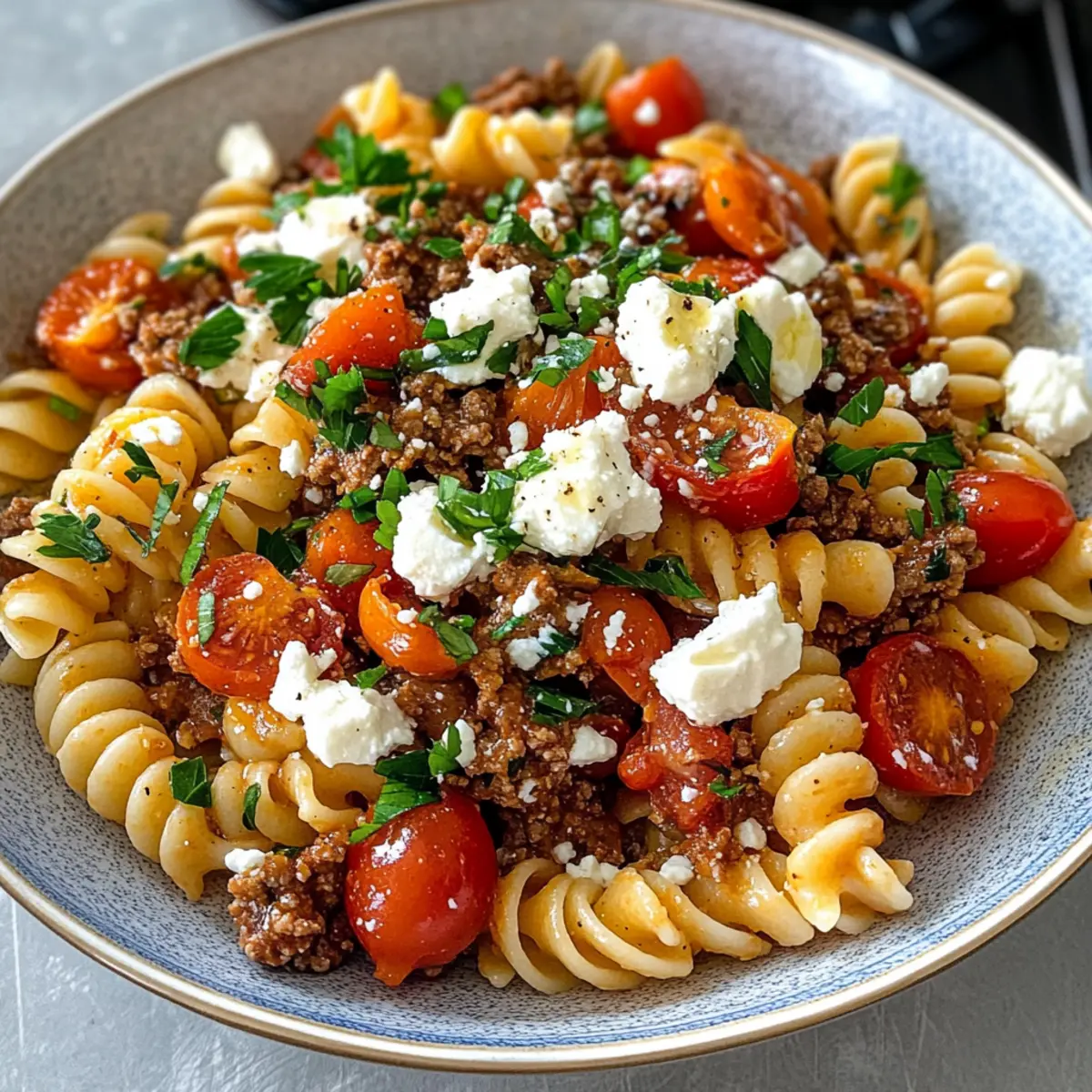 Pasta mit cremigem Joghurt und gewürztem Rindfleisch