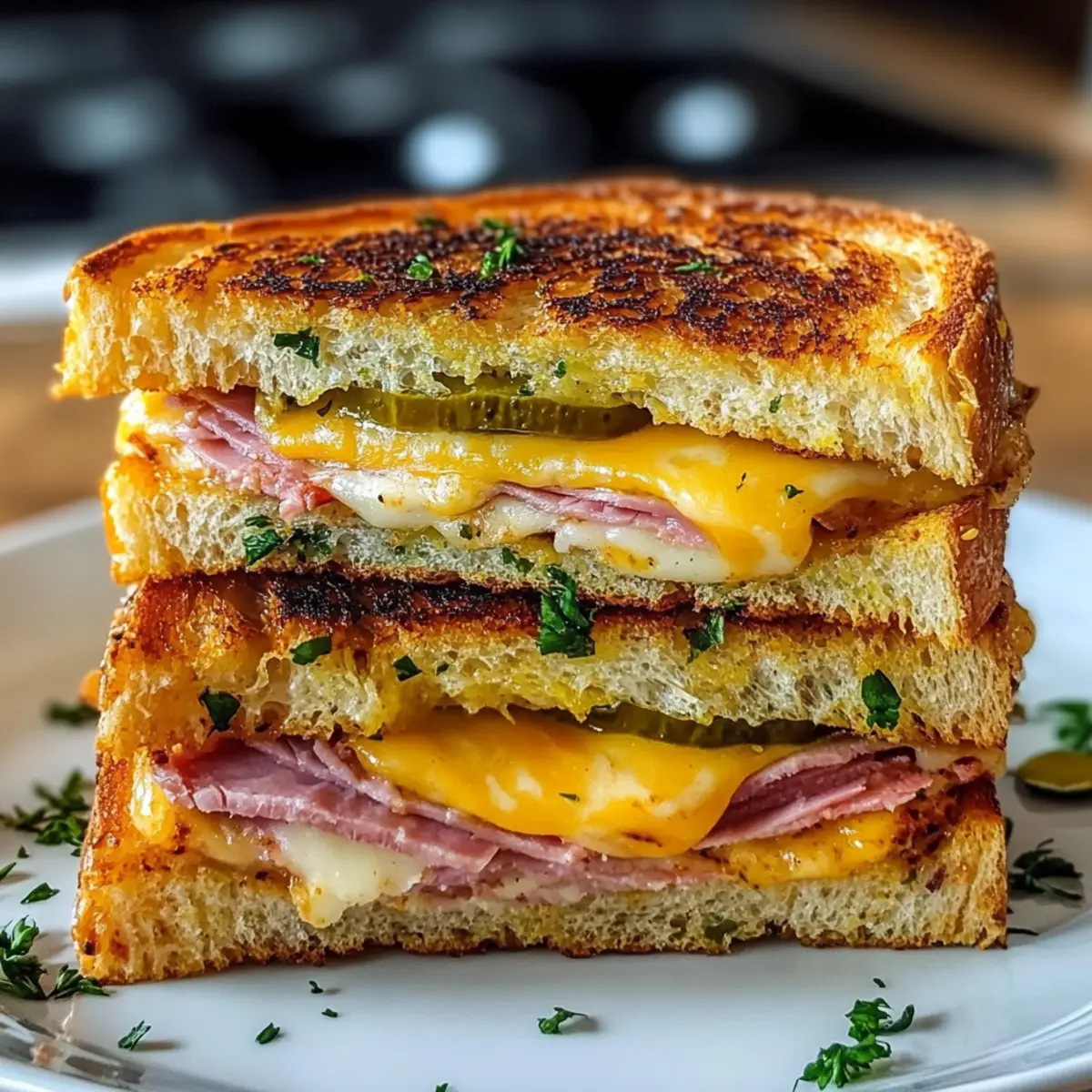 Kräuter- und buttrige kubanische Knoblauchbrot-Sandwiches