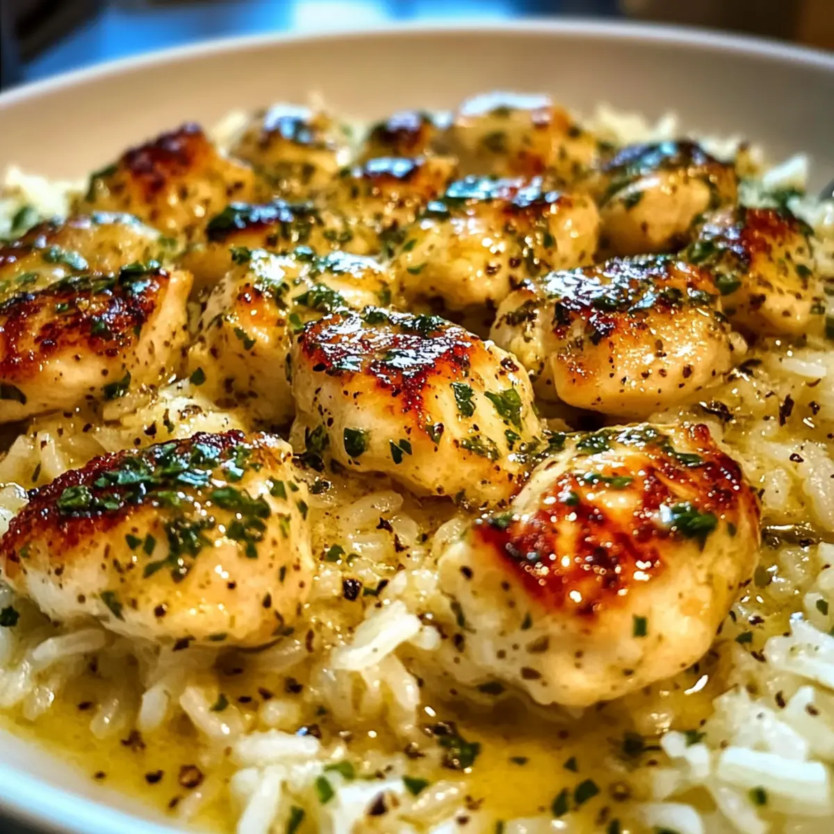 Hühnchen Scampi mit cremigem Knoblauch Parmesan Reis