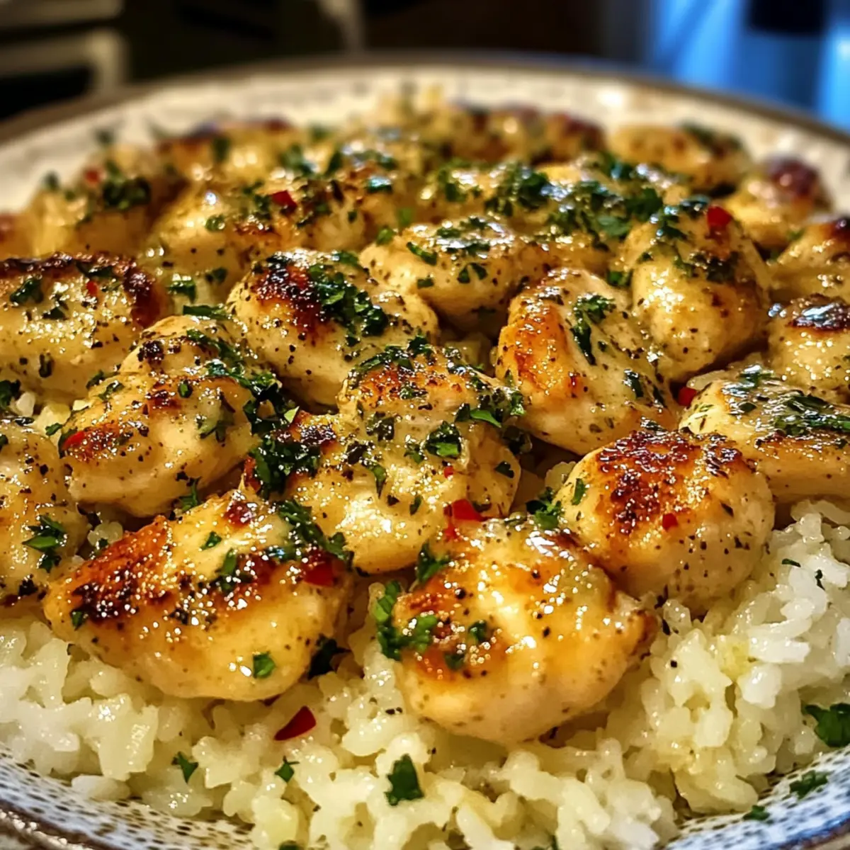 Hühnchen Scampi mit cremigem Knoblauch Parmesan Reis