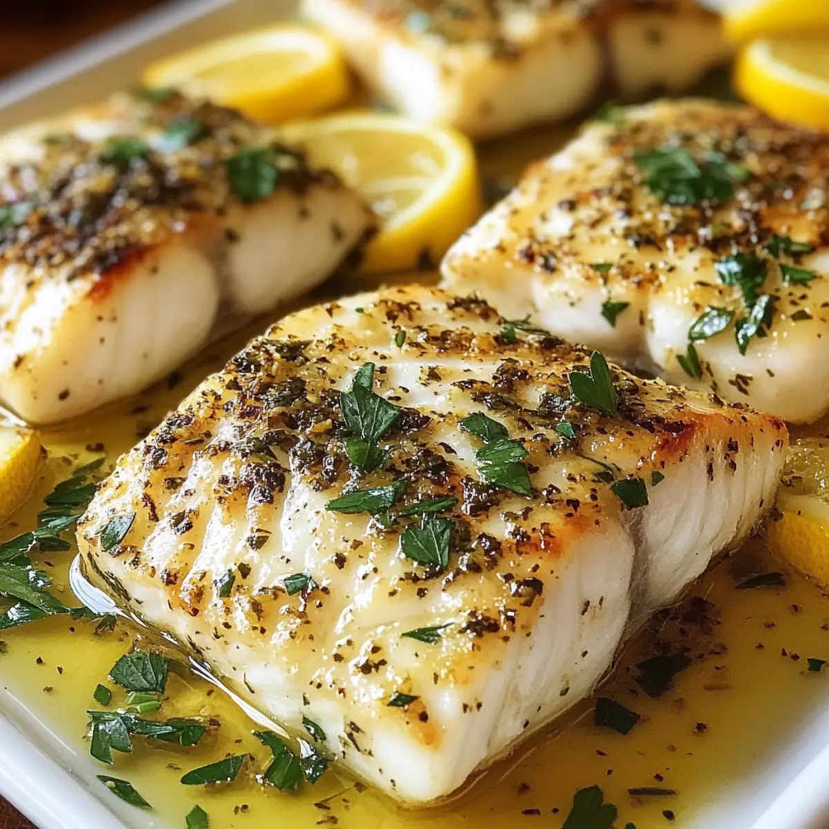 Zitronen-Kräuter-gebackener weißer Fisch für Genießer