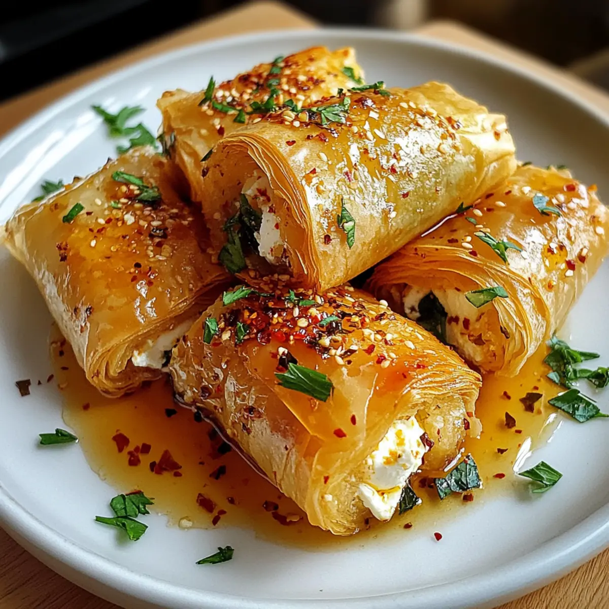 Ofen gebratene Feta-Rollen mit Chili-Honig Genuss