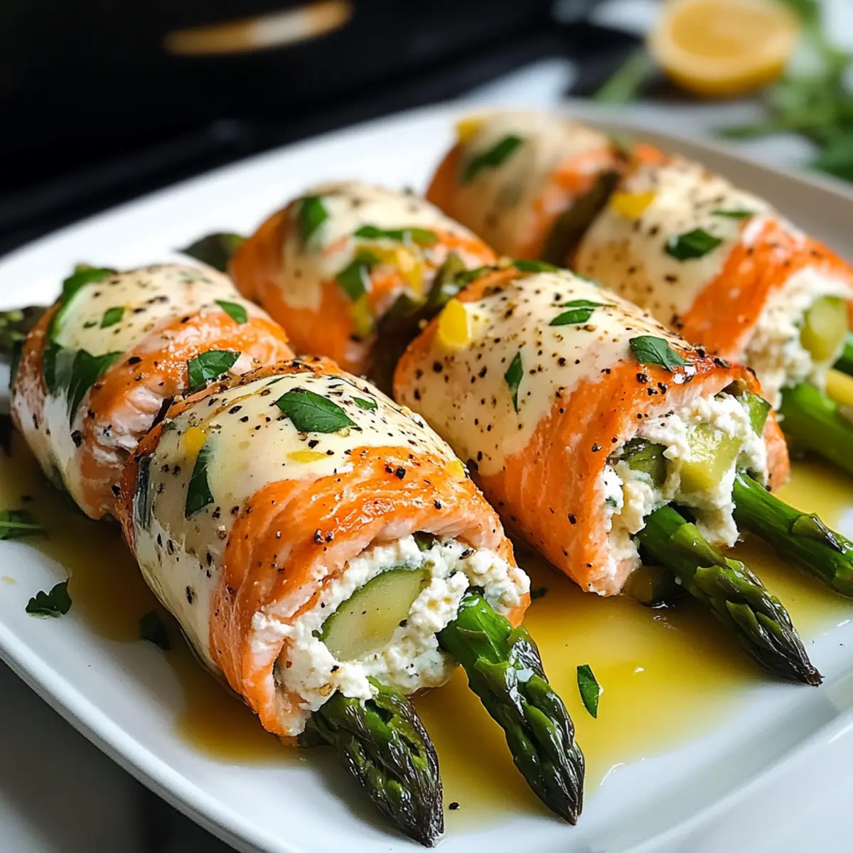 Spargel und Zitronen-Basilikum-Ricotta Lachs-Rollen