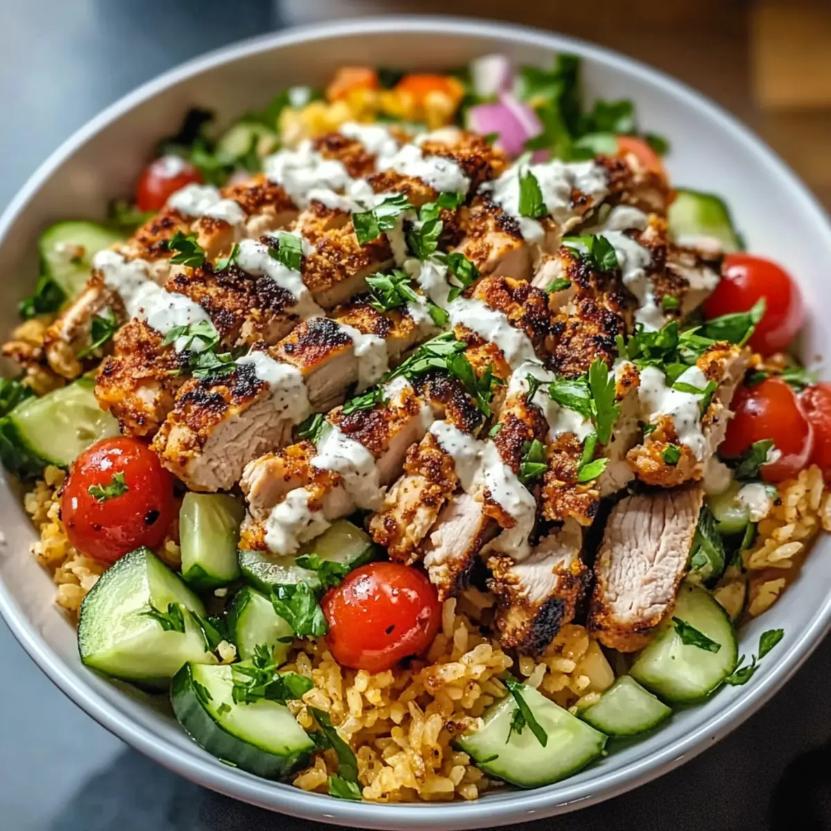 Hühnchen Shawarma Knuspriger Reis Salat Genuss