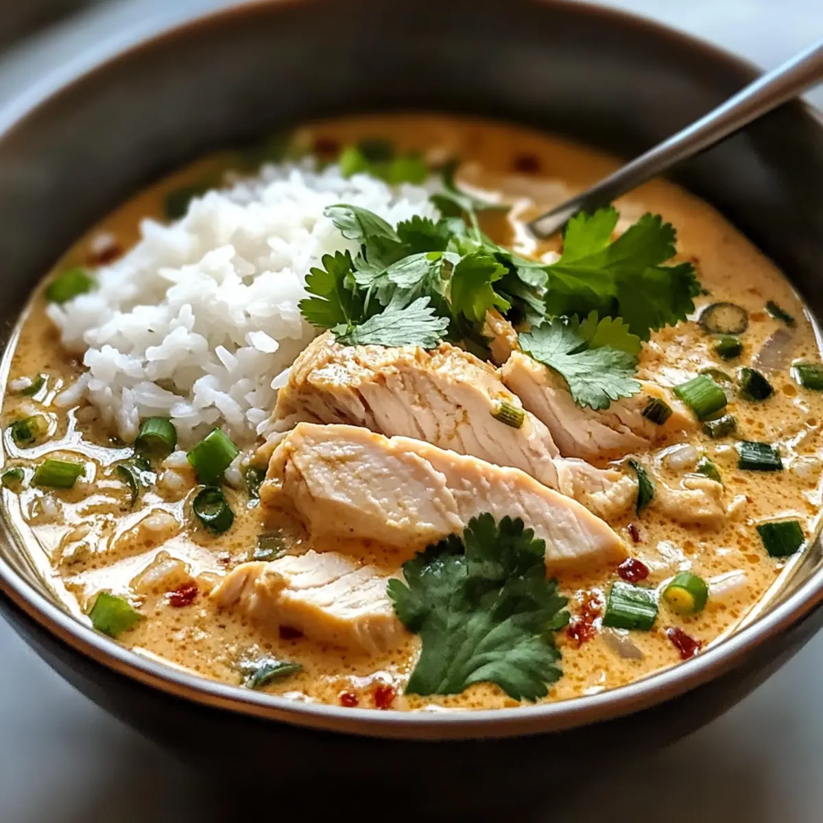 Kokosnuss-Hühnchen-Brühe Reis für gemütliche Nächte