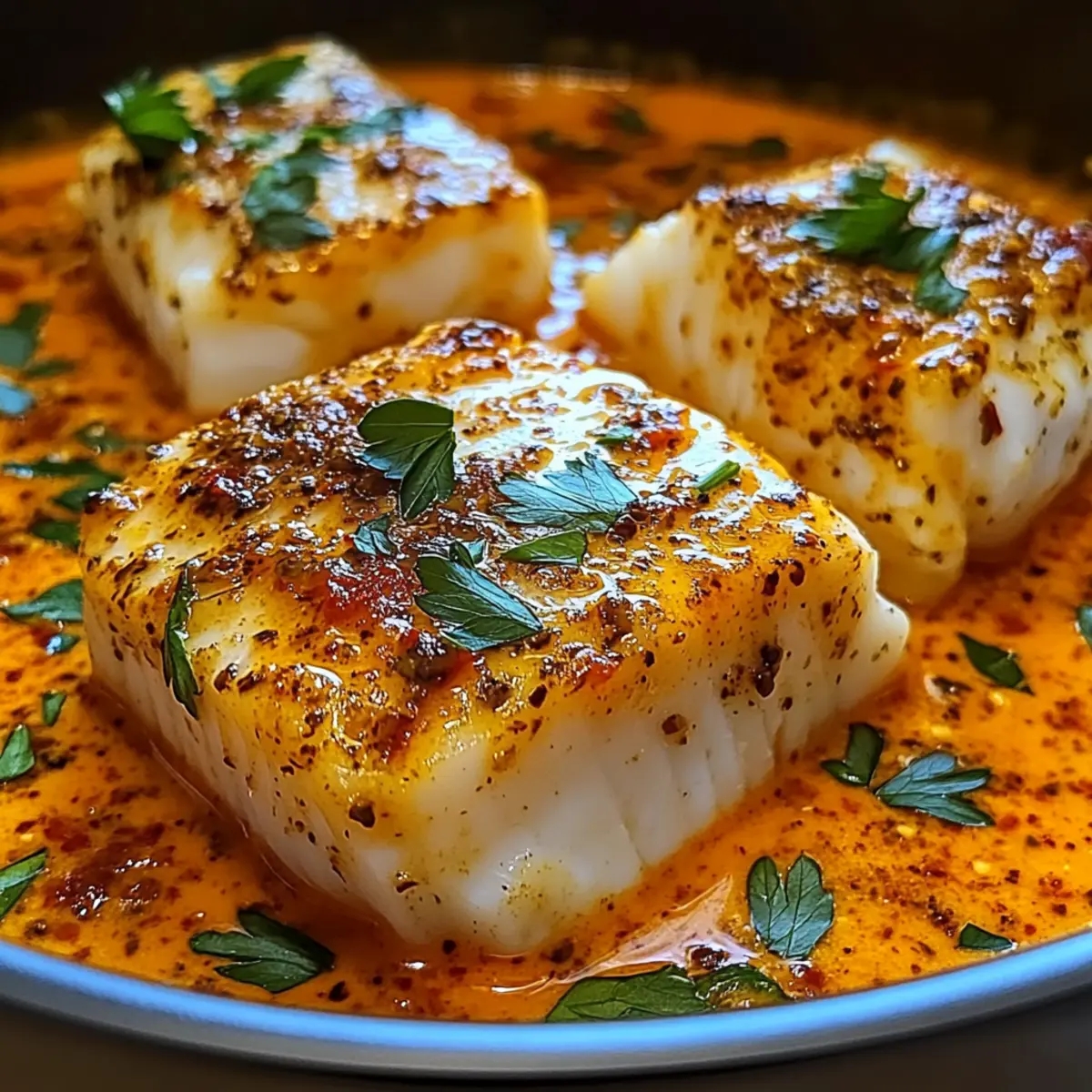 Kabeljau in gerösteter roter Paprikasauce genießen