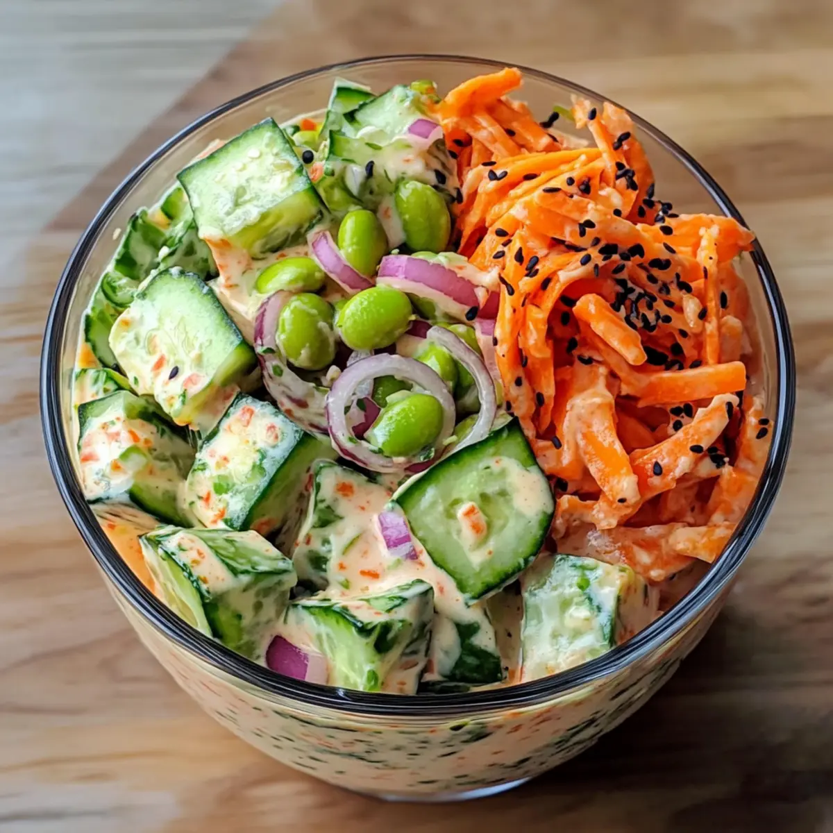 Cremige Asiatische Gurkensalat Schüssel ganz einfach