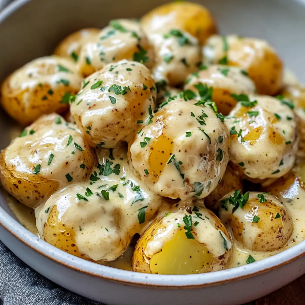 Cremige Knoblauchsauce Babykartoffeln leicht gemacht
