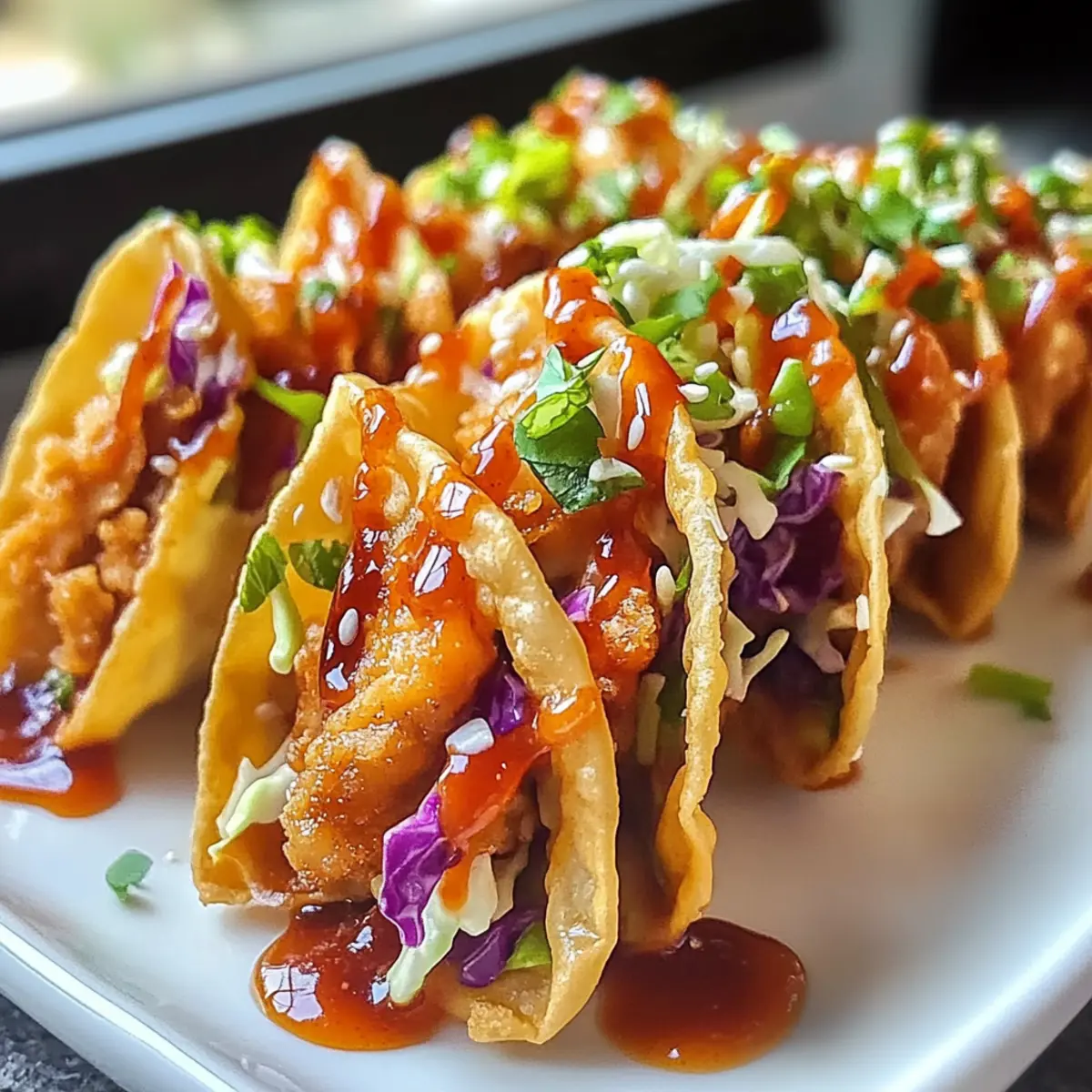 Knusprige Hühnchen-Wonton-Tacos für den Genuss