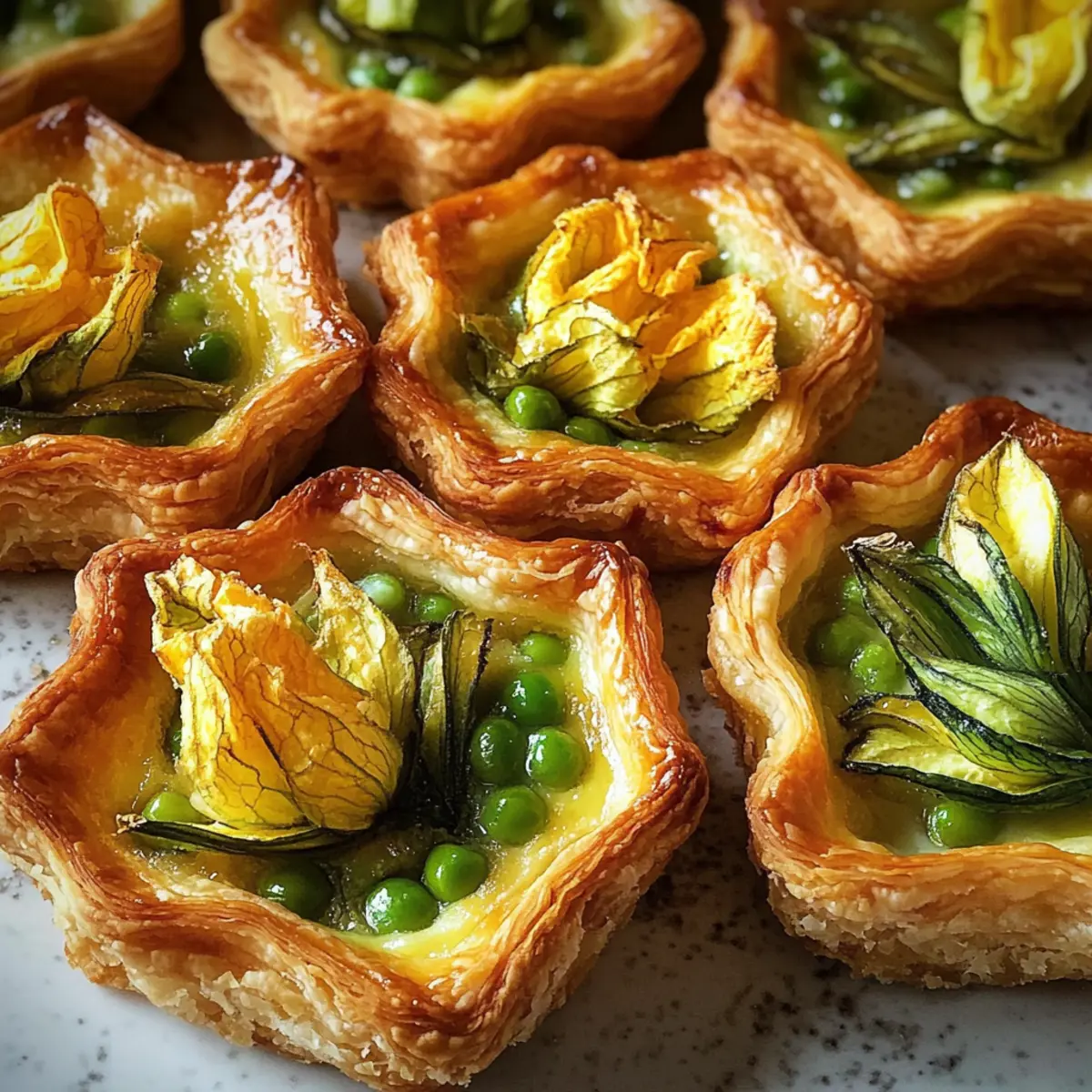 Erbsen Tartelettes mit Zucchettiblüten genießen