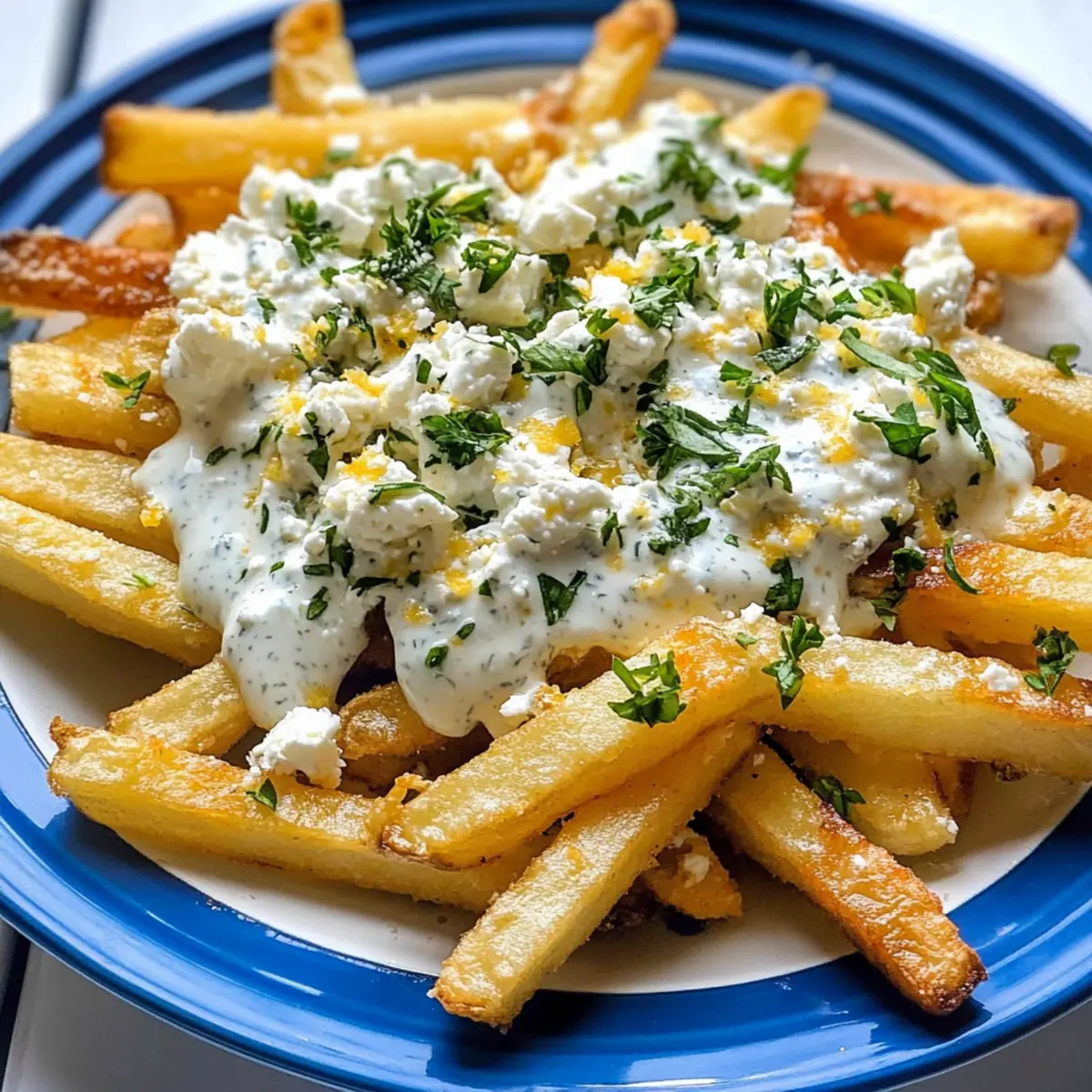 Griechische Pommes mit Feta-Käse und Joghurtsoße