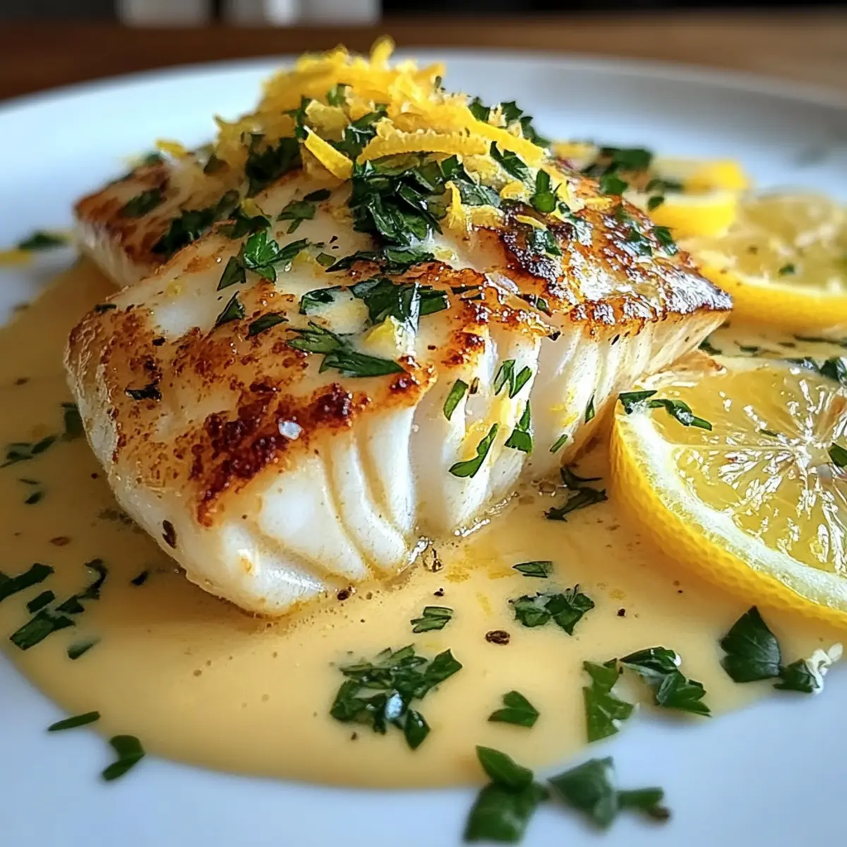 Schwarzer Heilbutt mit würziger Zitrone Beurre Blanc