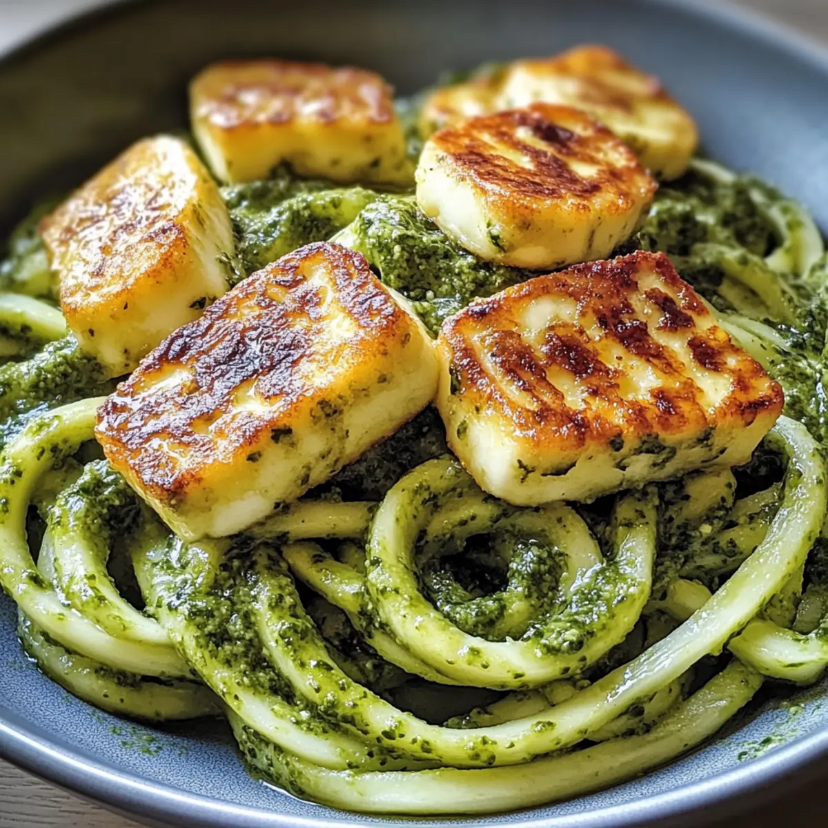 Halloumi mit Zucchini-Pesto-Nudeln: Sommerlicher Genuss