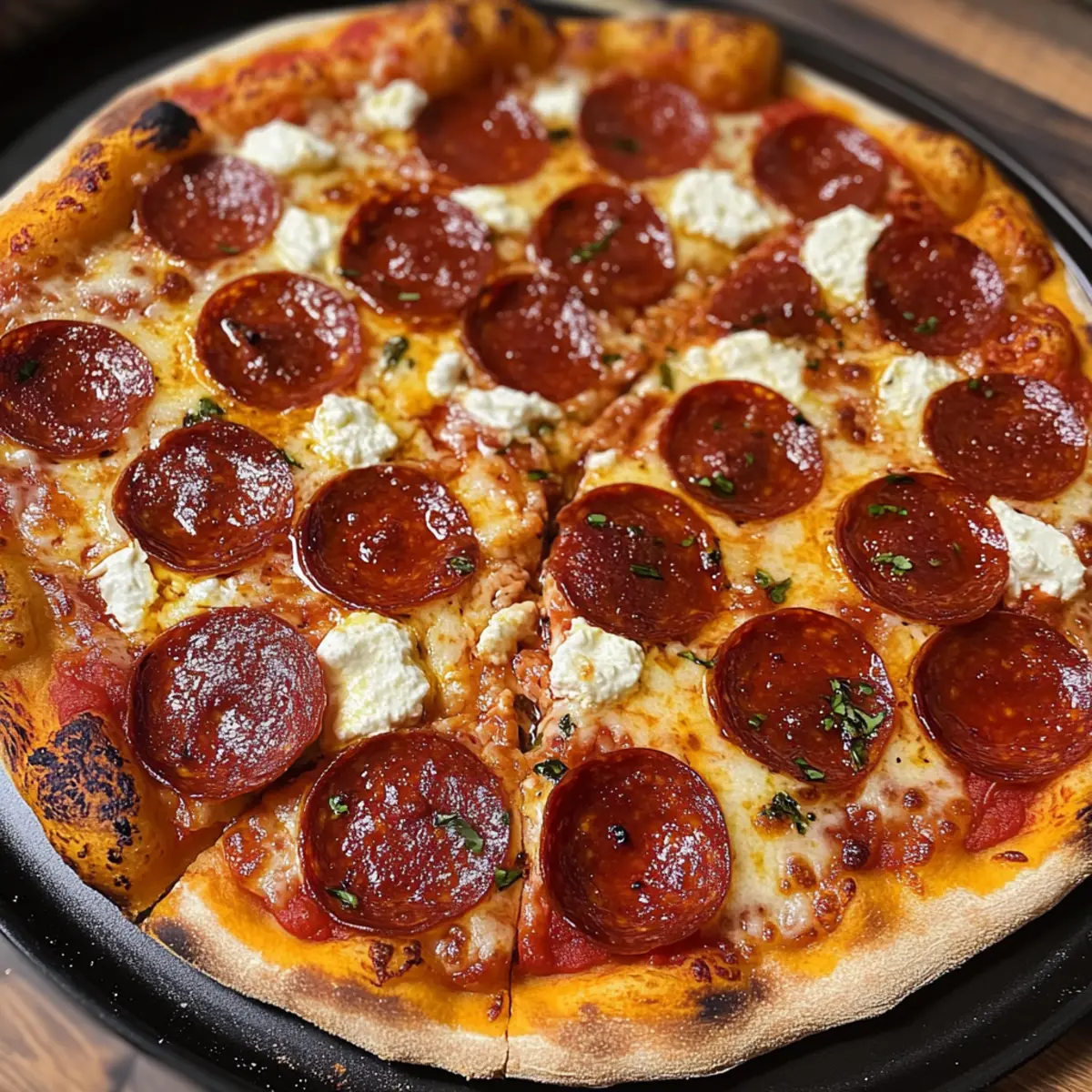 Scharfe Honig-Pepperoni-Pizza mit Ricotta Genuss