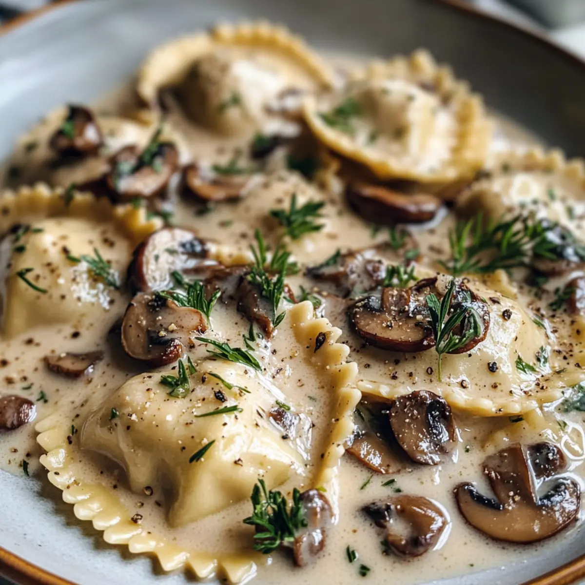Pilz-Ravioli mit cremiger Pilzsauce für Zuhause