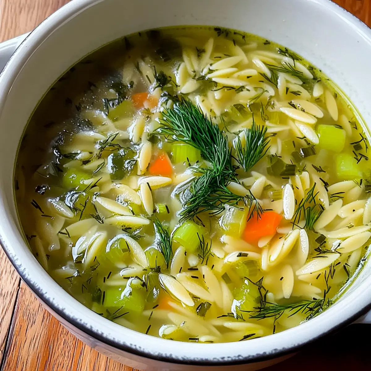 Orzo, Lauch und Dill Suppe für schnelle Abende