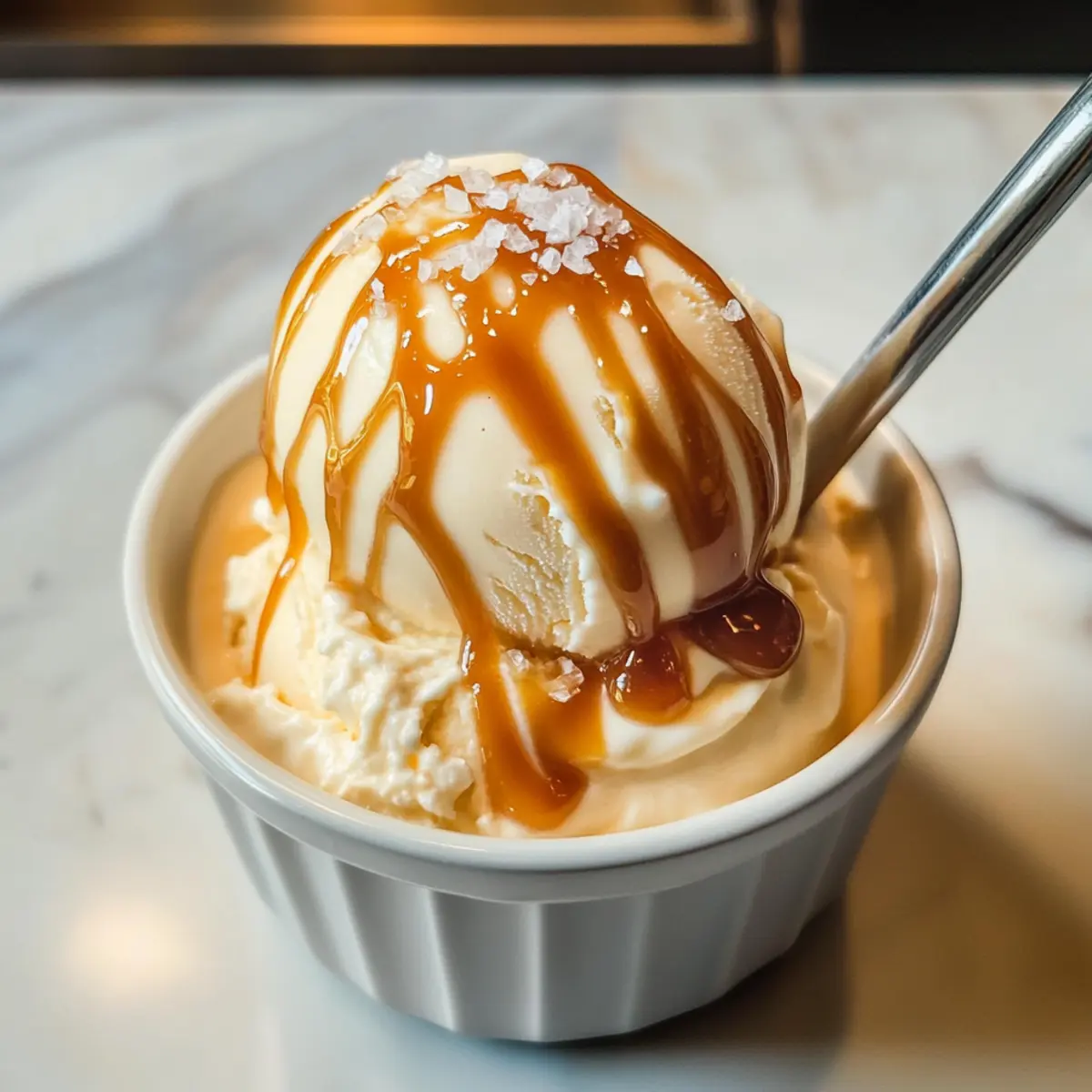 Gesalzene Karamell gefrorener Joghurt ohne Maschine