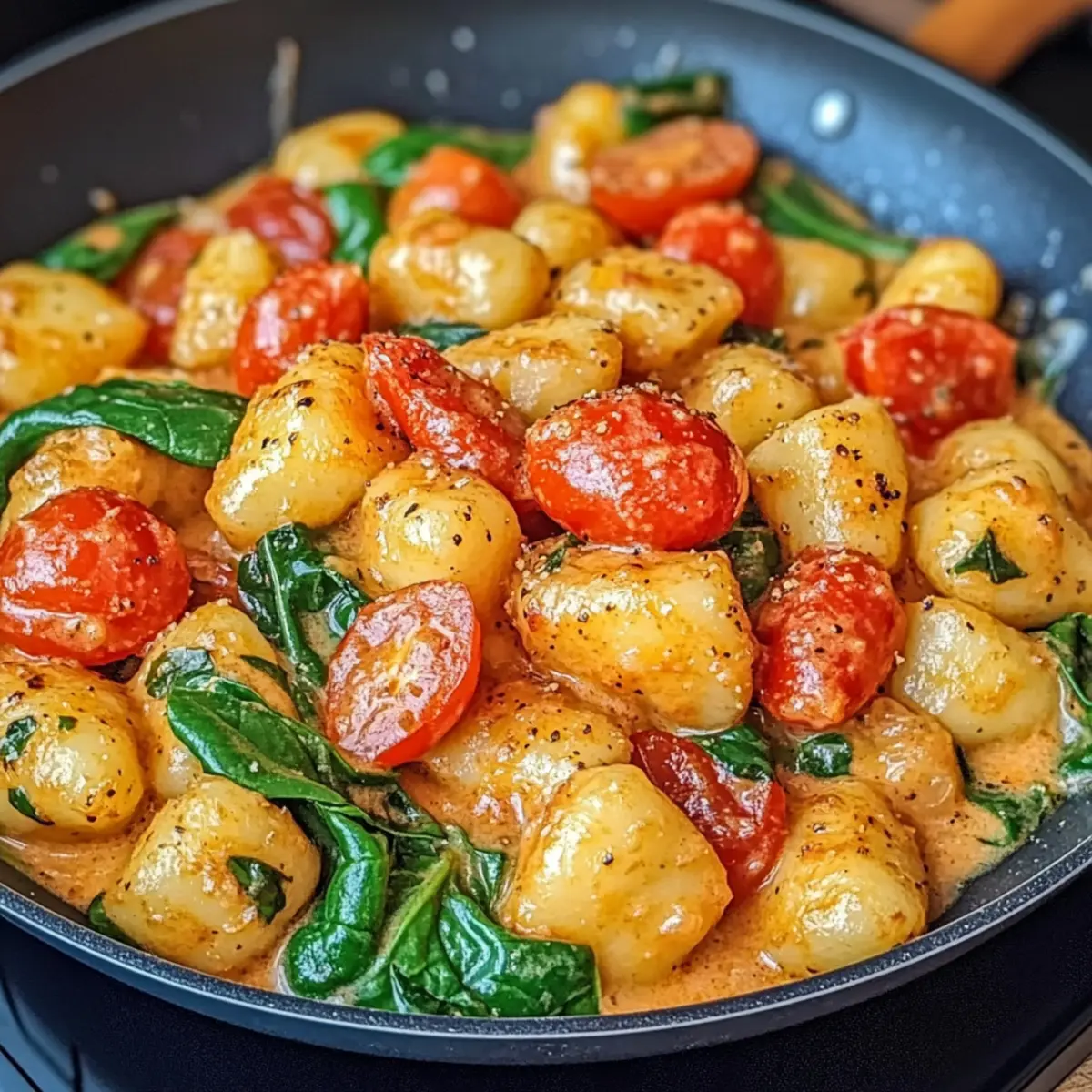 Schnelle Gnocchi-Pfanne mit Tomate und Spinat