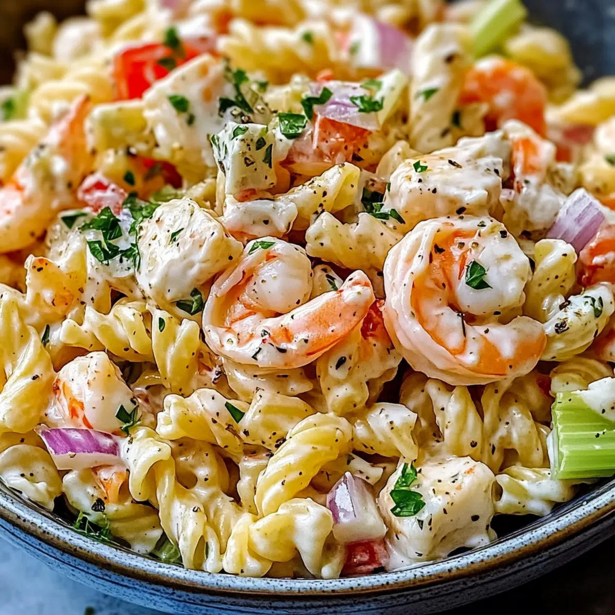 Frischer Meeresfrüchte-Pasta-Salat für den Sommer