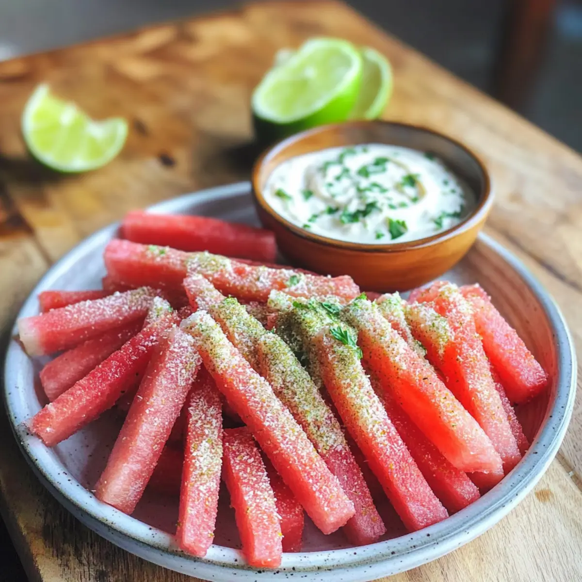 Scharfe Wassermelonen-Pommes mit Kokos-Limetten-Dip