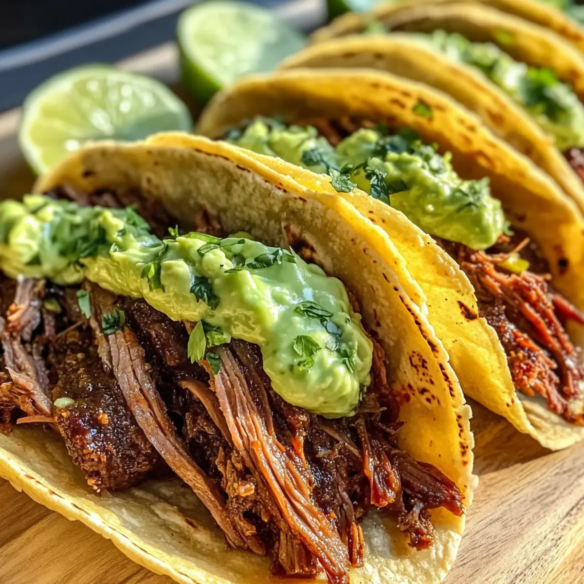 Rindfleisch Brust Tacos mit Avocado Crema feiern Geschmack