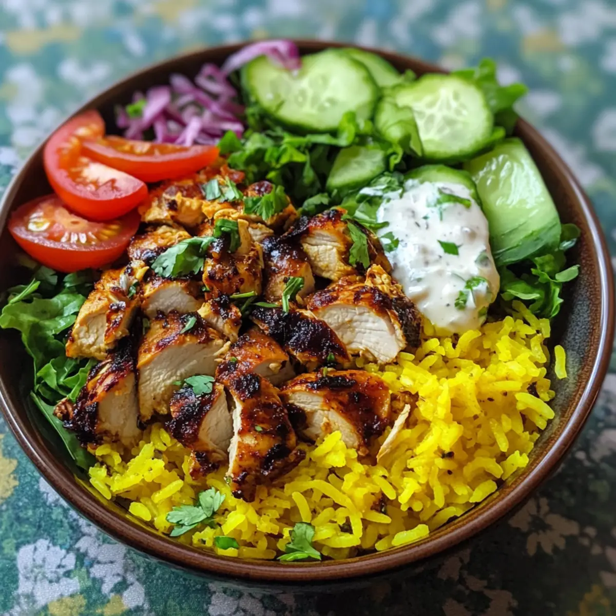 Hühnchen Shawarma Schüssel Gelber Reis für Genießer