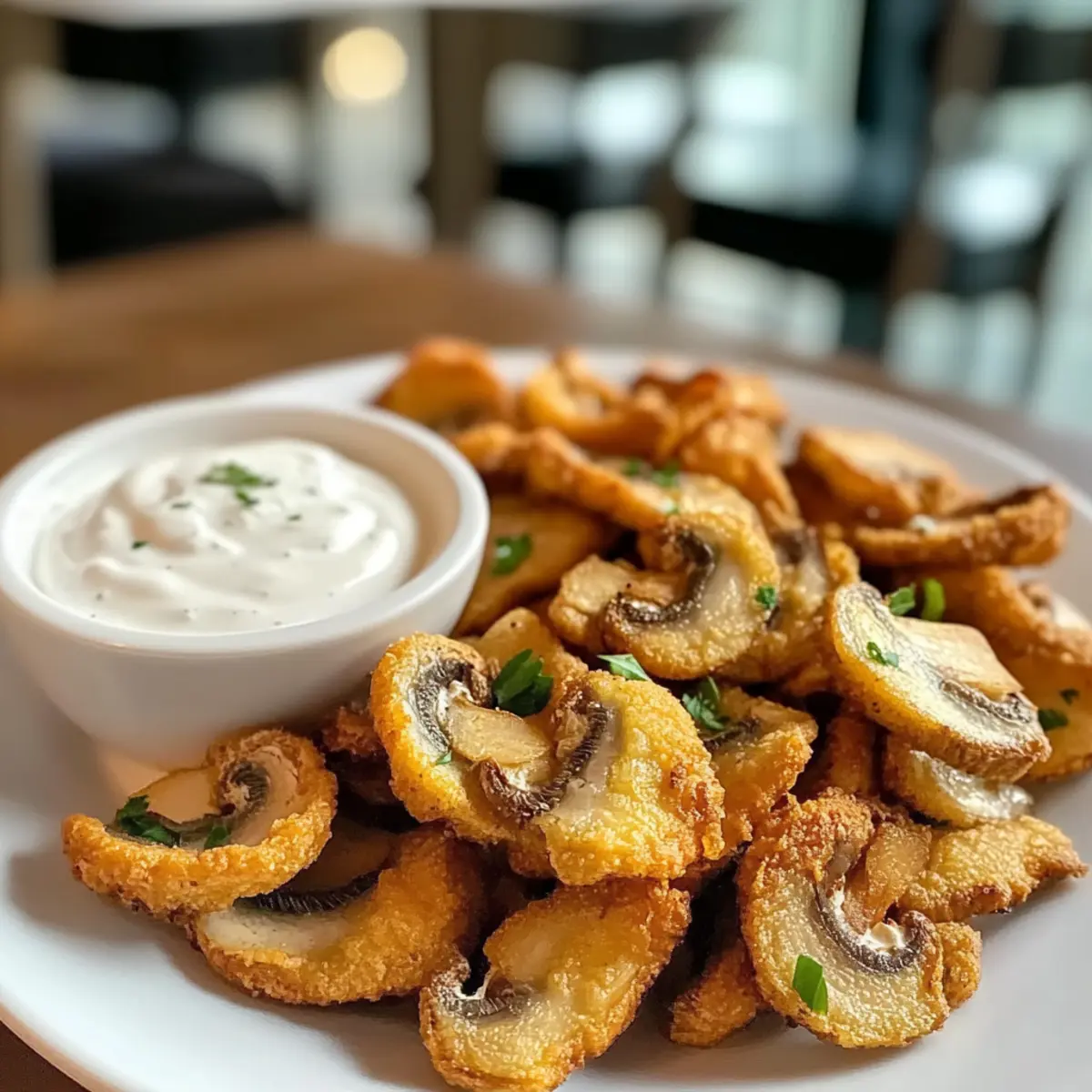 Frittierte geschnittene Champignons mit Ranch-Dressing