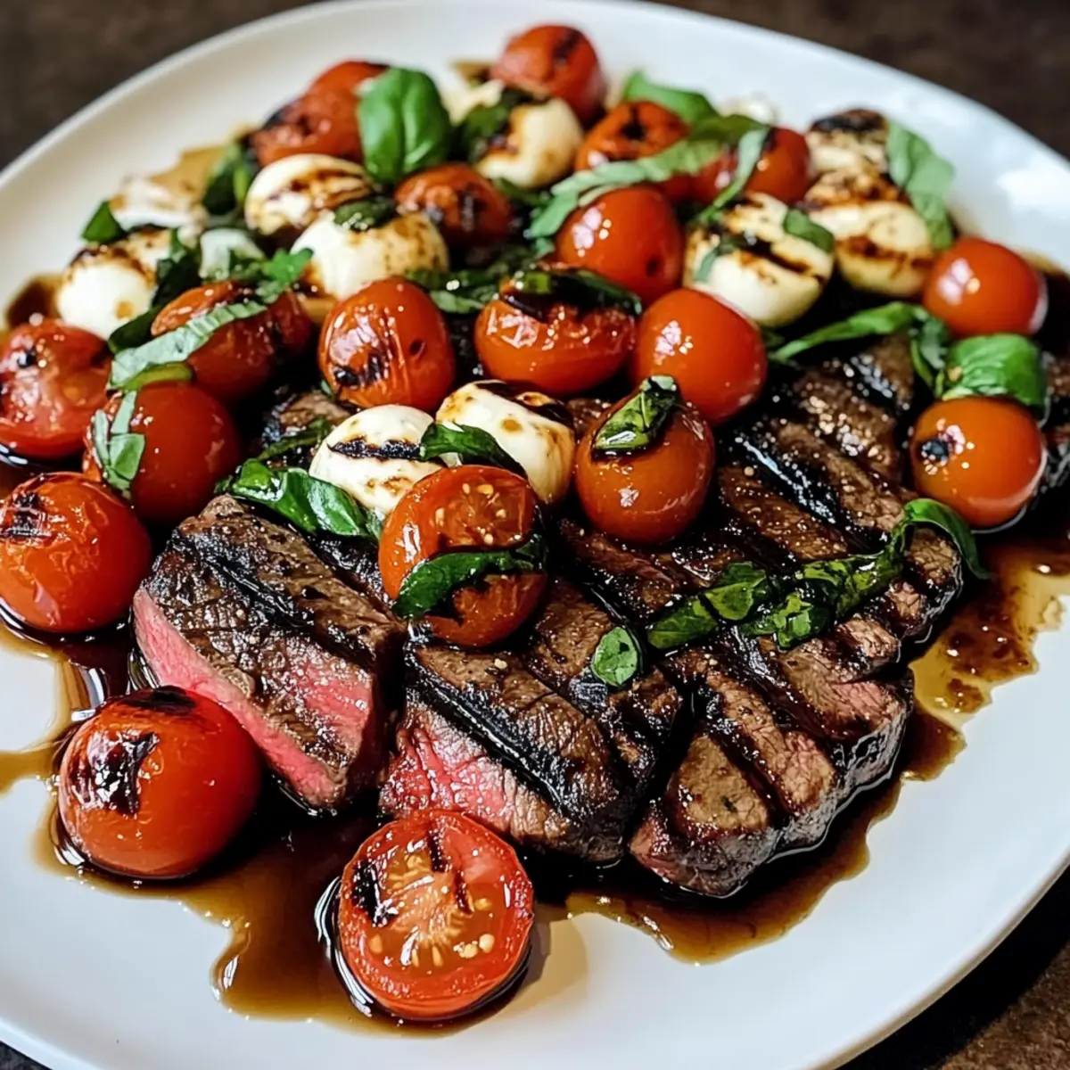 Gegrilltes Flanksteak Caprese mit Balsamico-Dressing genießen