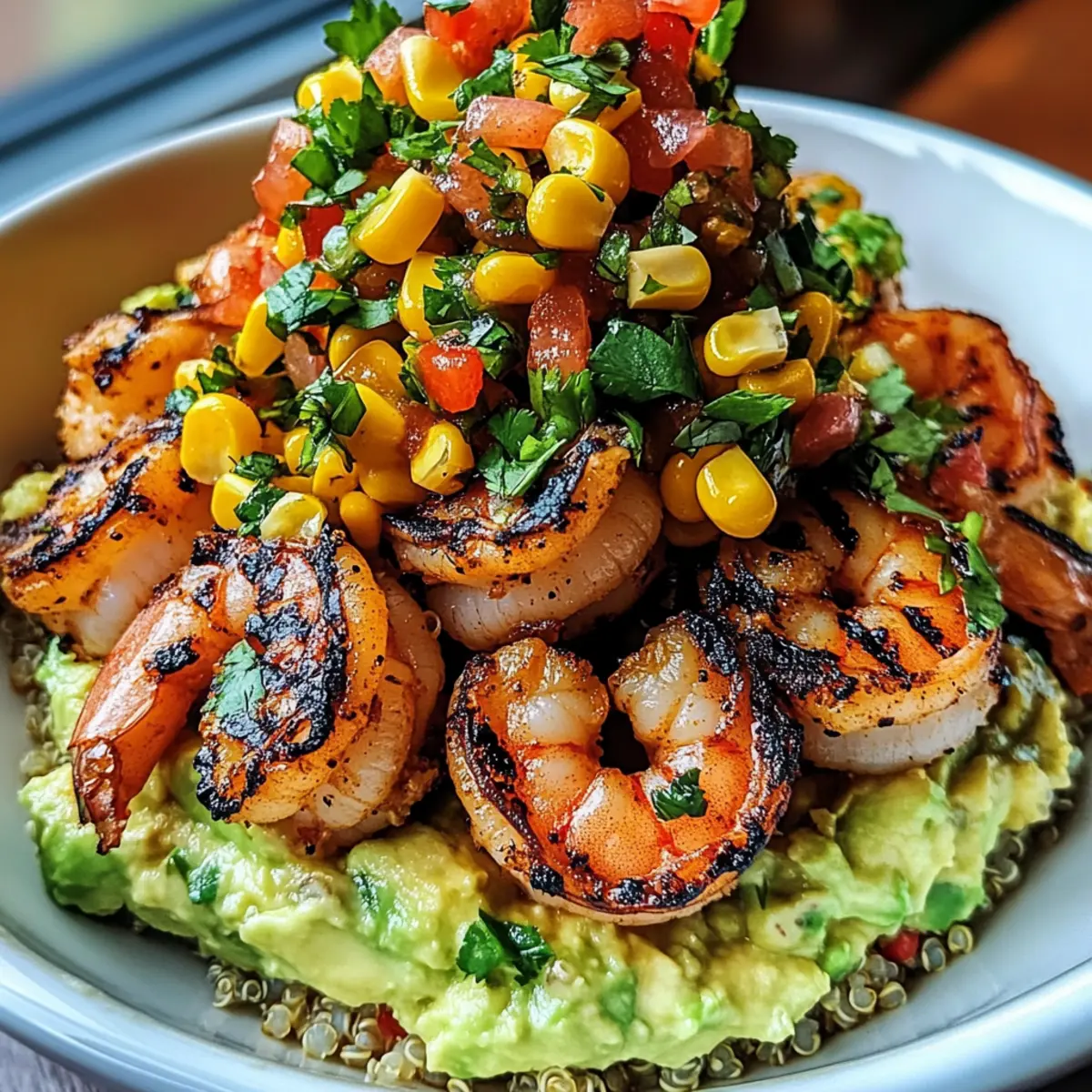 Gegrillte Garnelen Schüssel mit Avocado und Salsa