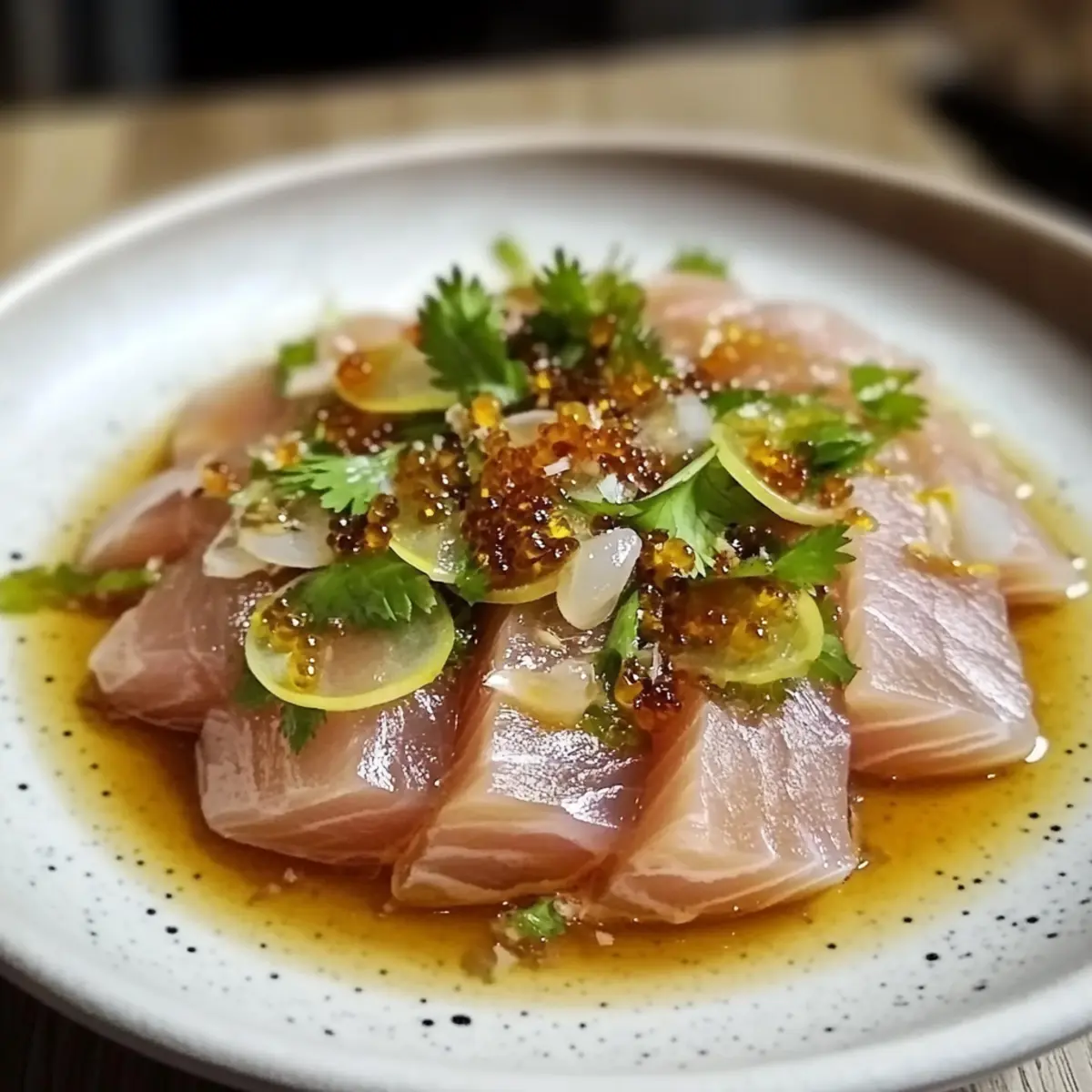 Frischer Hamachi Crudo mit Yuzu Ponzu Sauce