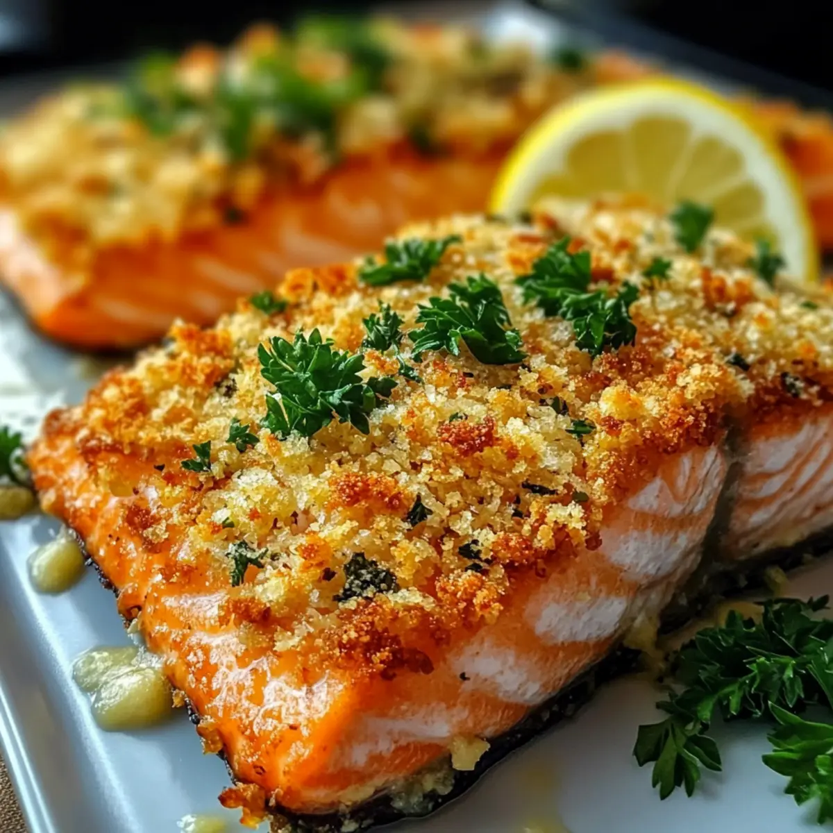 Herzhafter gebackener Lachs mit Knoblauch-Parmesan-Kruste