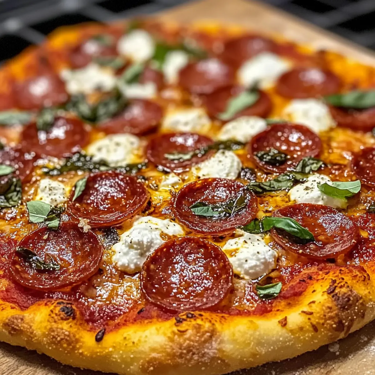 Heißer Honig Pepperoni Ricotta Pizza für Genussmomente