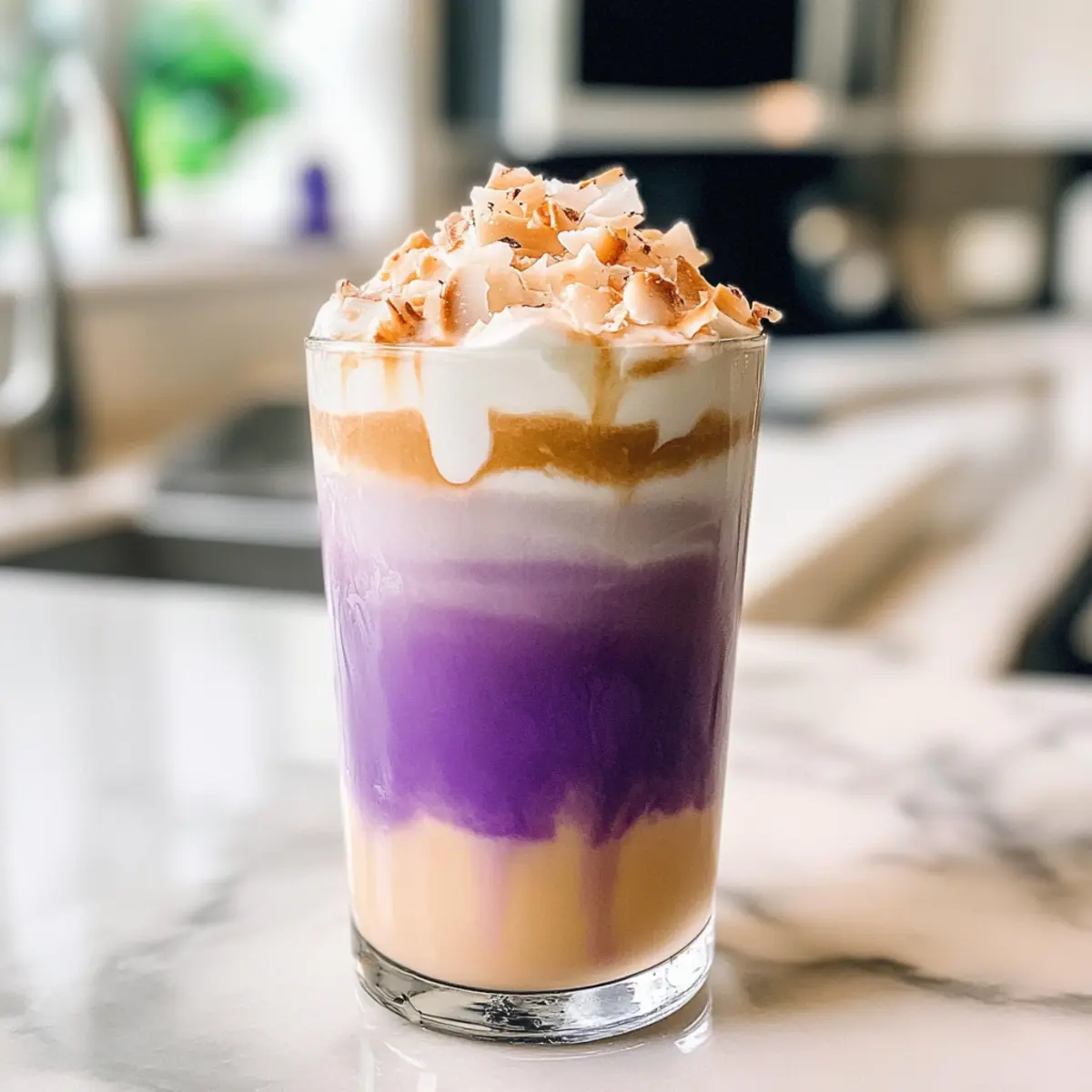 Eisige Ube Kokosnuss Macchiato für Zuhause